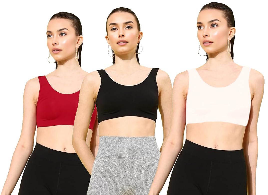 braafee Everyday Non Padded Cotton Sports Bra for Women | Full Coverage Slip Bra | Plus Size Full Coverage Bra (Multicolor)(Pack 3) AAJ60001_AIR-picture-35