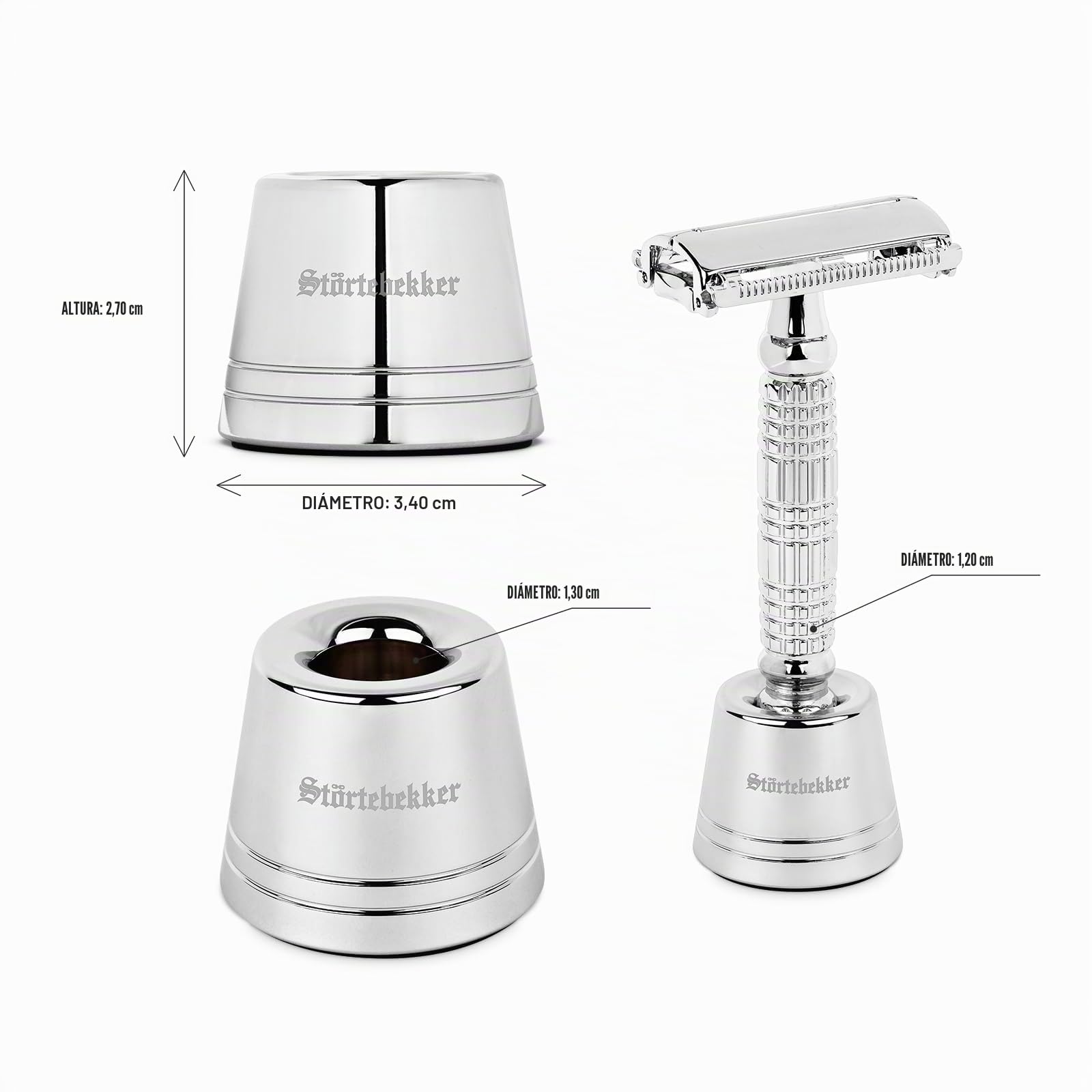 Störtebekker® - Soporte de afeitado de acero inoxidable, apto para maquinillas de afeitar (Störtebekker), accesorios de afeitado, base antideslizante, idea de regalo (Plata)