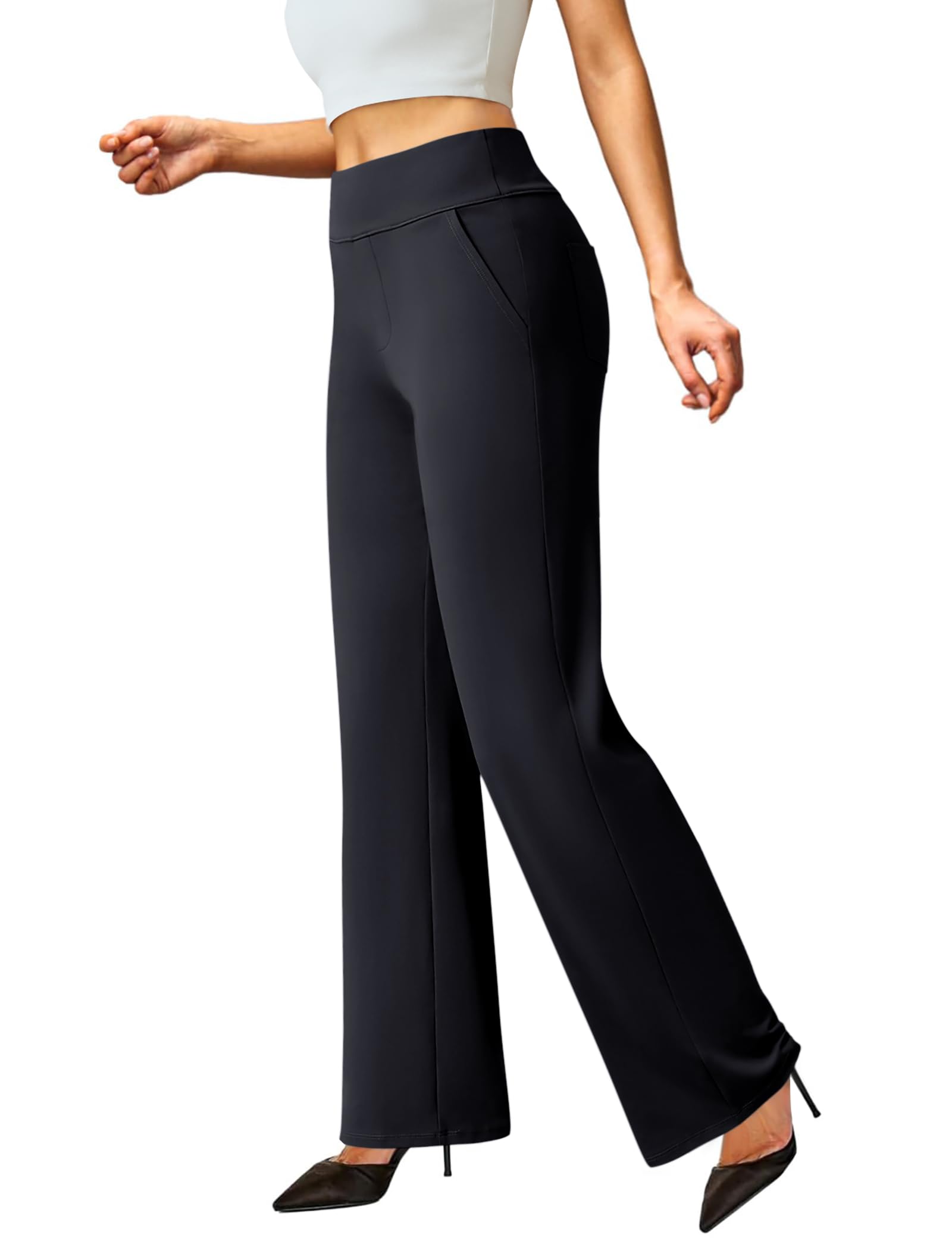 FireSwan Womens Dress Pants Stretchy Wide Leg Work Pants Business Casual Trousers Pull On Office Slacks with 4