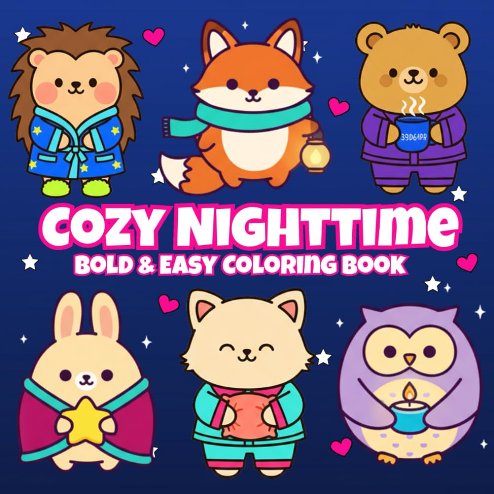 Cozy Nighttime: A Bold & Easy Seasons Coloring Book for Relaxation, Sweet Evenings & Cute Animal Designs