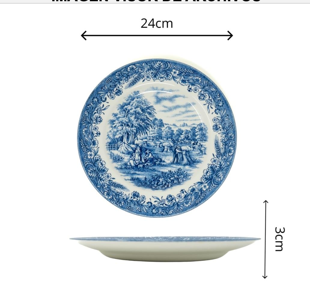 FranquiHOgar - Piatti da dessert in porcellana - Diametro 20 cm - Resiste a temperature da -30°C a 300°C - Decorati con paesaggi inglesi - Set da 6 pezzi - Ceramica inglese - maiolica