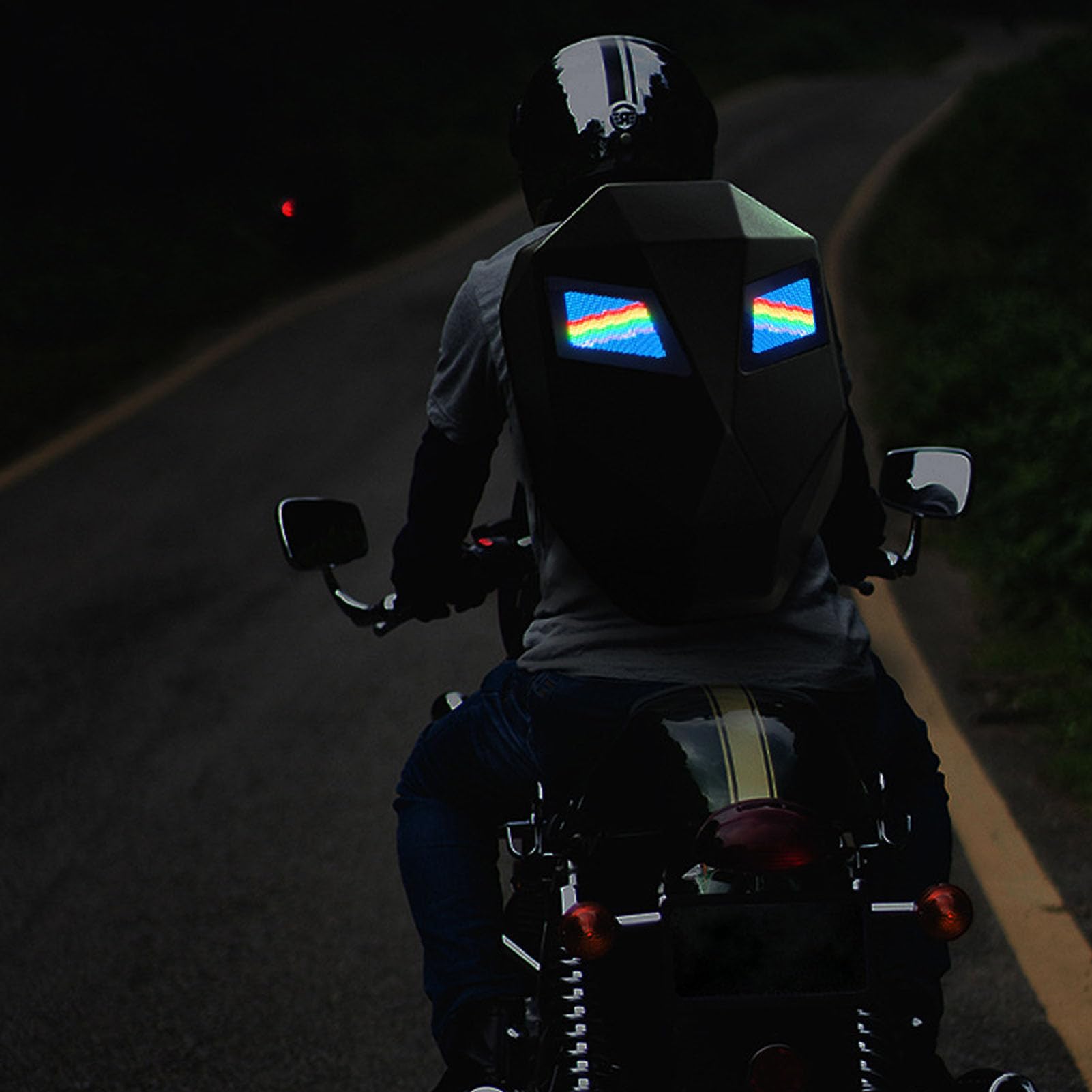 Plecak Motocyklowy LED Wodoodporny Twarda Obudowa Programowalny Ekran Duża Pojemność