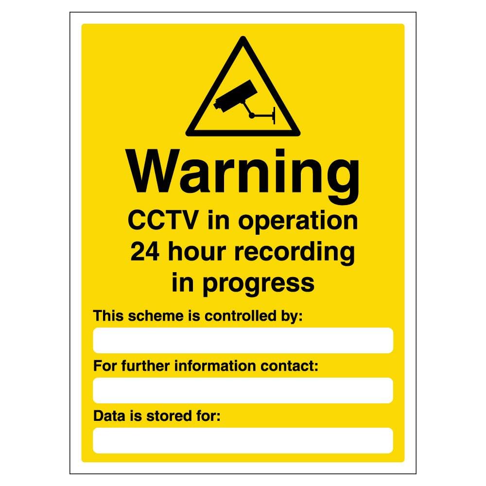 V Safety Warning CCTV In Operation 24 Hour - Portrait 150 x 200mm - 1mm Rigid Plastic Safety Sign