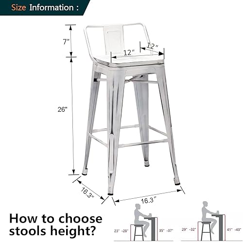 Miniatura 66 de Alunaune Juego de 4 taburetes de bar de metal de 26 pulgadas, taburetes de bar de altura de mostrador negro mate, sillas de barra industriales con