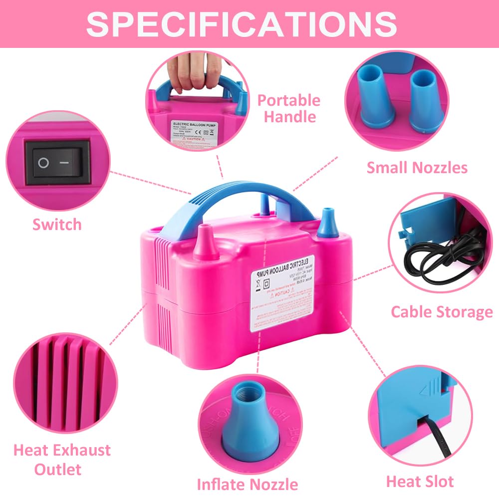 Pompe à ballon électrique, 110 V-120 V, portable à double buse avec drapeaux d'anniversaire, ballons, outils de nouage, etc. pour fête d'anniversaire, décoration de mariage