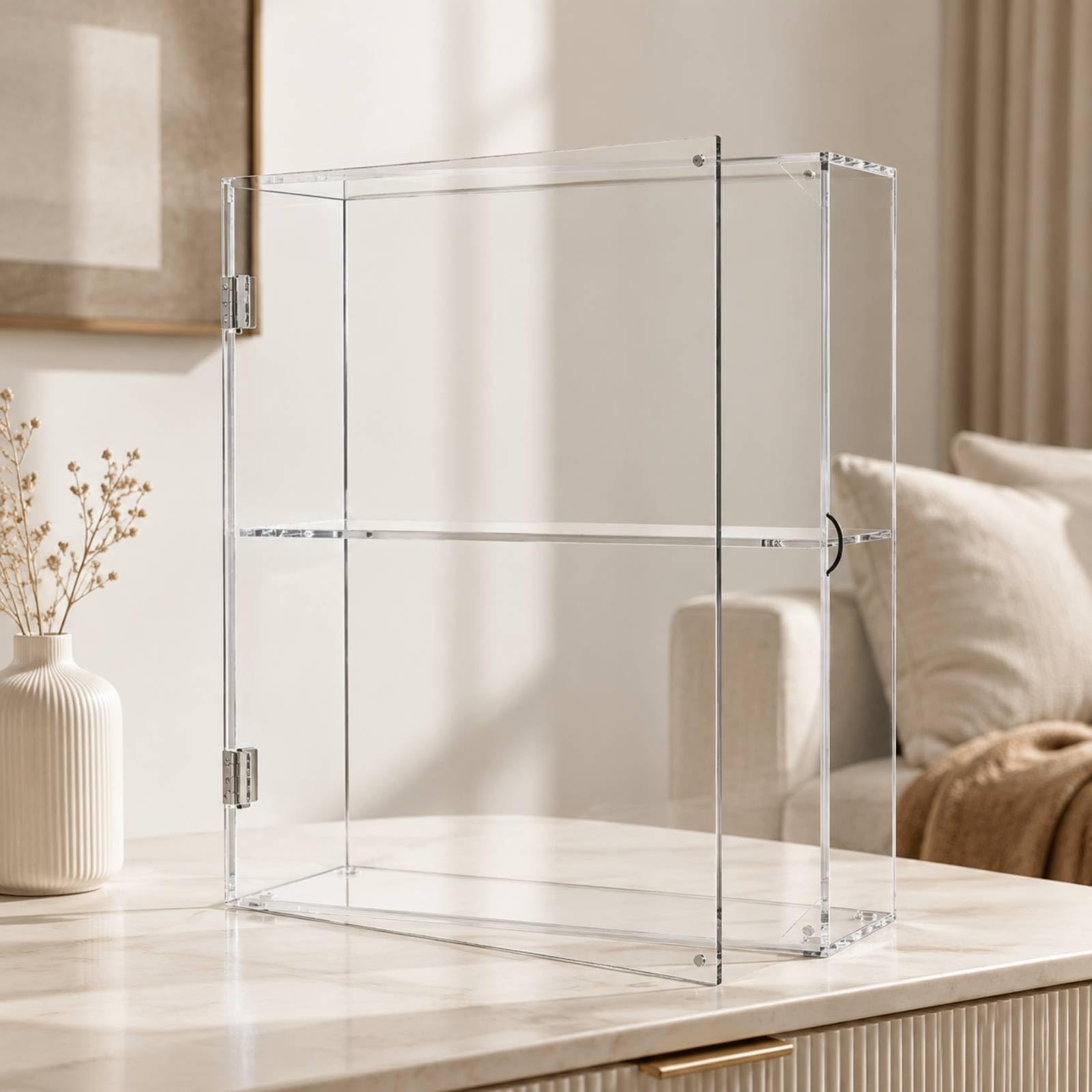 stöckige Acrylvitrine mit Tür Transparent Schaudose mit Innenboden und Griff Klappbar Acrylschaukasten für Sammler