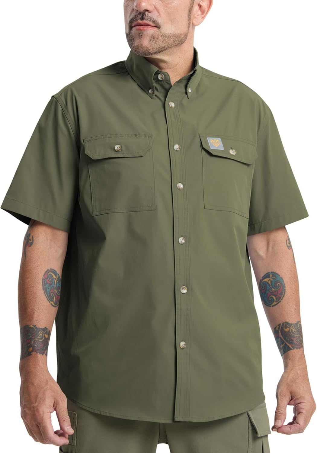 Mens Regular Fit Work Utility Shirt Midweight with Two Chest Pockets Wrinkle-Resistant Industrial Work Wear