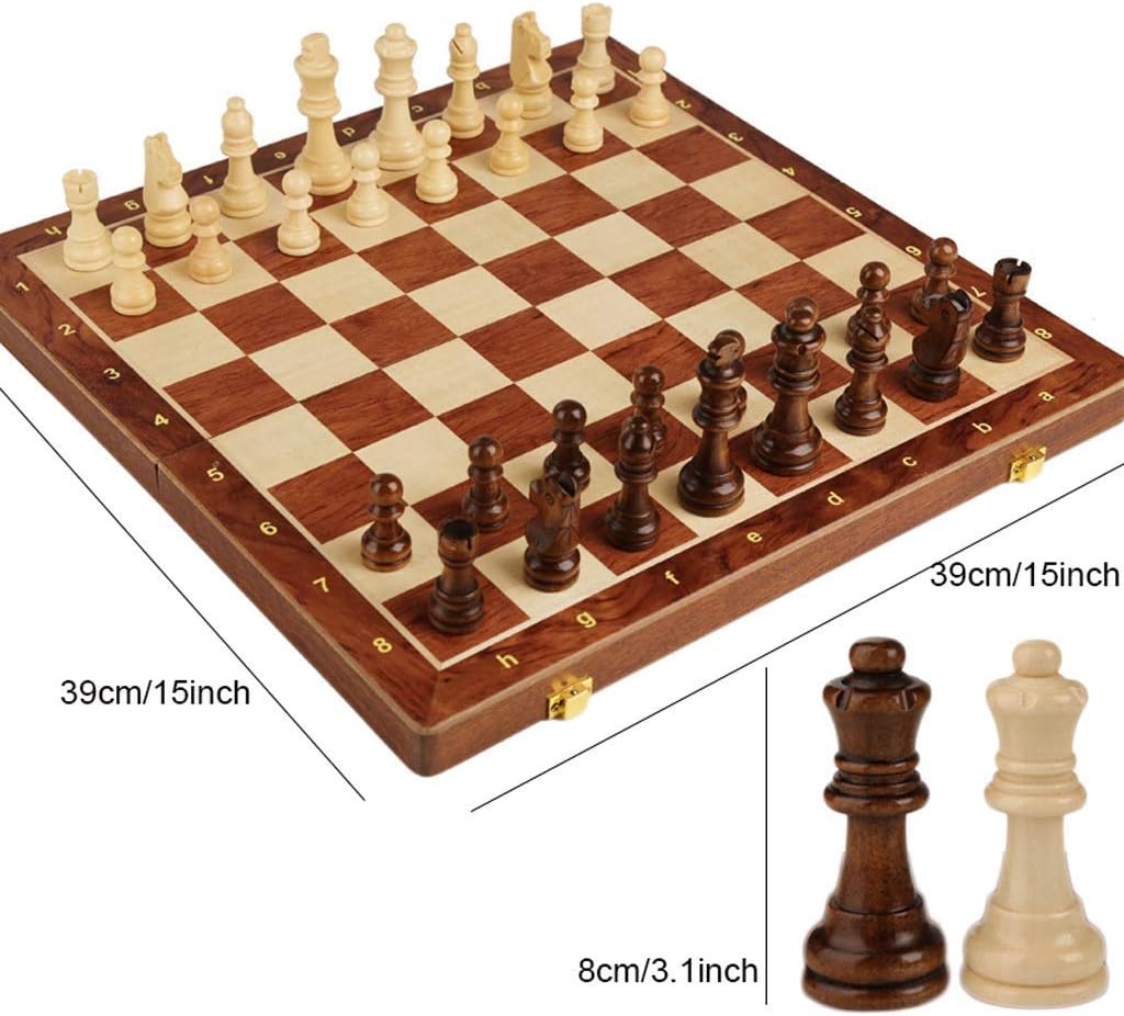 Traditional Games Chess Folding Chess Set Wood Standard Edition Chess with 2 Extra Queens Portable Travel Chess for Kids and Adults