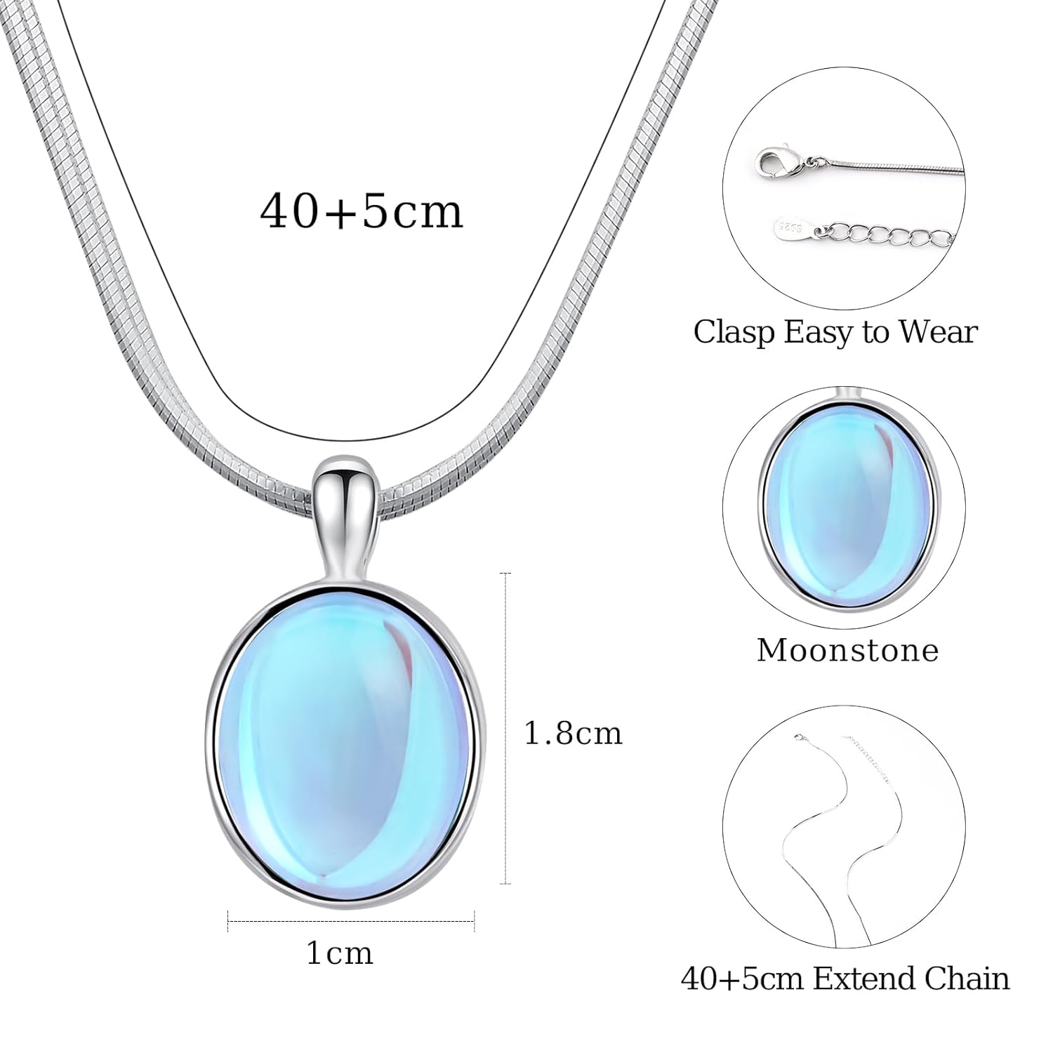 925 Sterling Silver Moonstone Necklace Oval Pendant Necklace June Birthstone Necklace for Women Handmade Moonstone Jewelry for Gift - Image 3