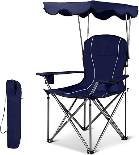 Safstar - Silla de camping plegable con toldo, silla portátil con soporte para tazas y bolsa de transporte, carga de hasta 265 libras, silla