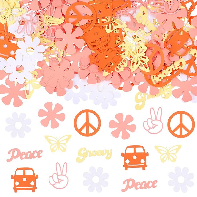 Gaodercha Lot de 100 confettis de table hippie - Deux décorations d'anniversaire groovy - Motif de voiture - Confettis en papier colorés pour décoration de...
