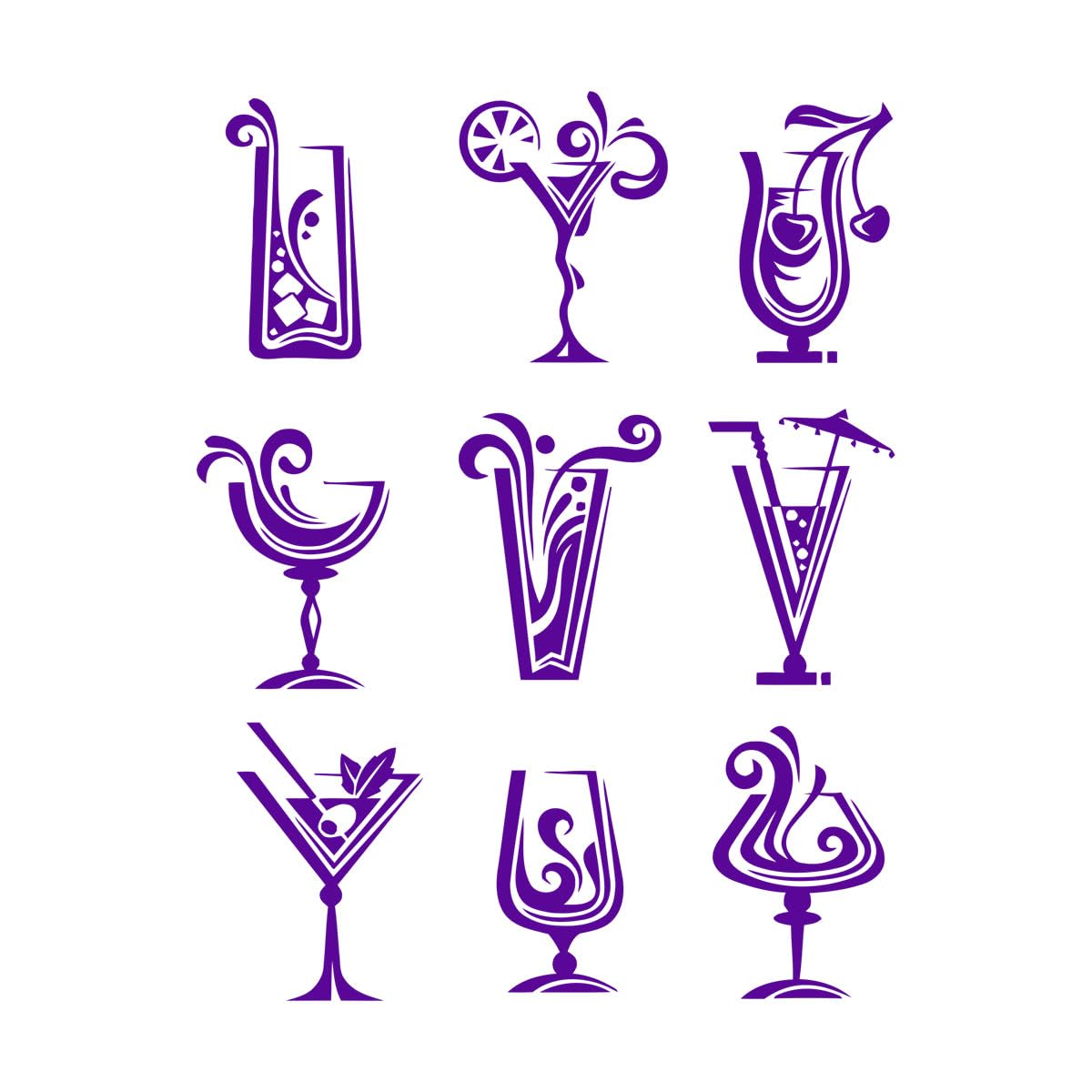 Drinks Vinyl Wall Decal Cocktail Glass Collection Mixed Drink Wall Sticker for Dining Room Cafe Bar Decor Stickers Mural Small - 32x42cm โ image 1