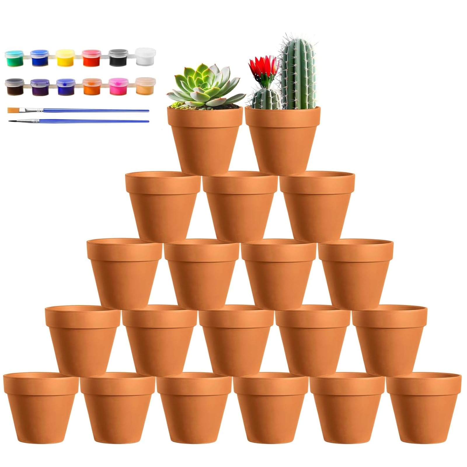 20 Vasetti In Terracotta Mini Per Pi Grasse E Cactus - 3x3.5cm Con Foro Di Drenaggio - Ideali Per Fai Da Te E Bomboniere - 2