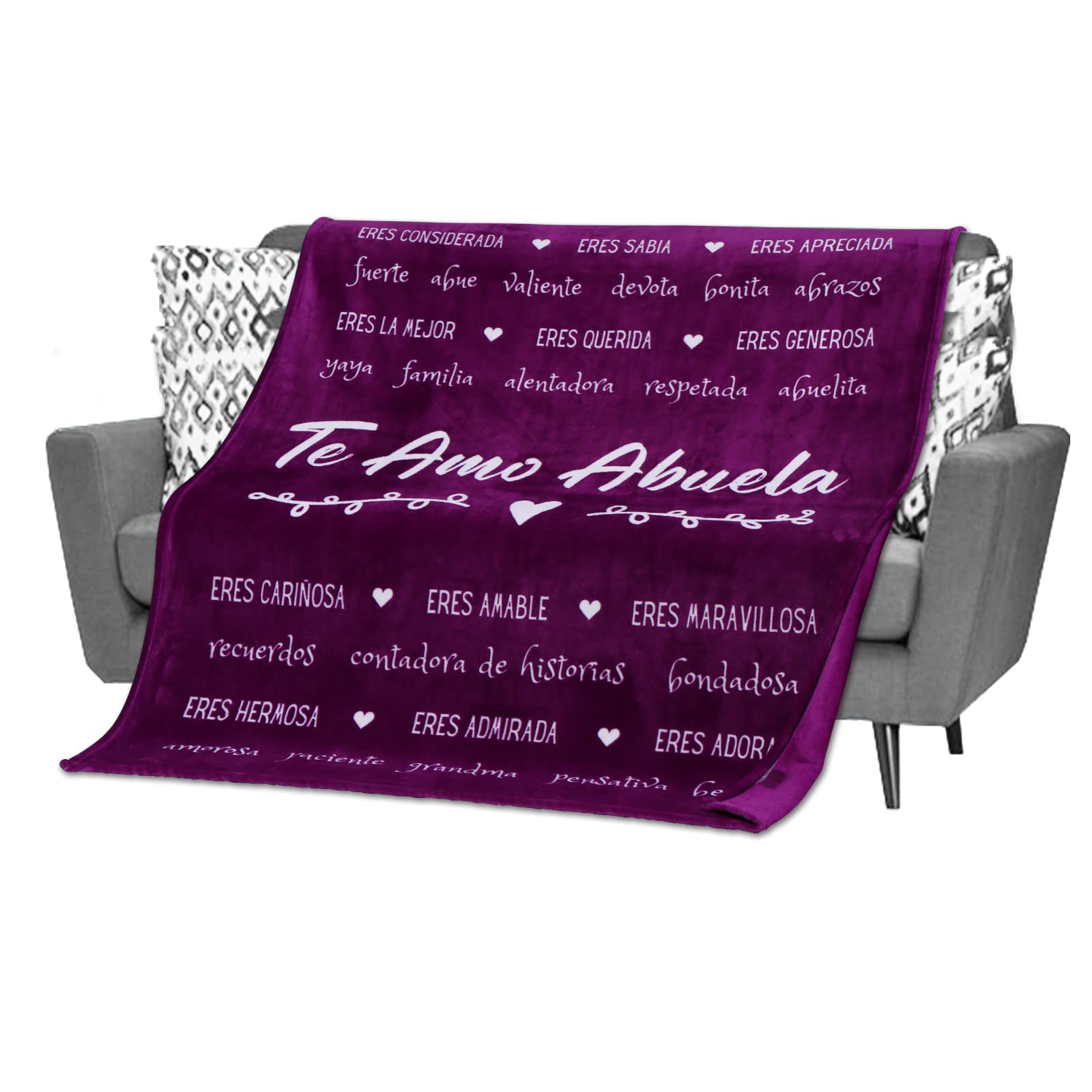 Abuela Blanket Abuela Gifts in Spanish - Regalos para Abuela en Español for Dia de las Madres / Mothers Day, Birthday / Cumpleaños for Grandma from Los Nietos (Purple, Fleece)