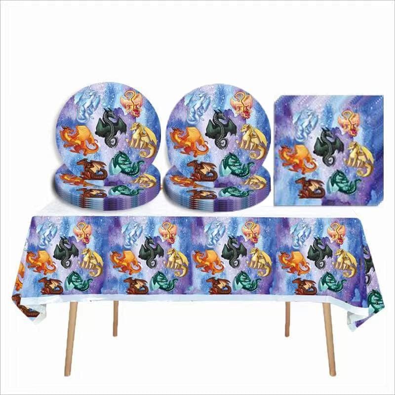 41 pcs wings of fire dragon Birthday Party Supplies 20 Plates + 20 Napkins + 1 Tablecover Birthday Party Themed Party Supplies Set