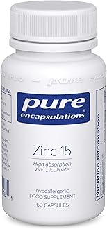 Pure Encapsulations Zinc 15 - Zinc Picolinate 15mg - Highly Absorbable Hypoallergenic Immune System Supplement - Fertility Supplement - Hair, Skin & Nails - 60 Vegetarian Capsules