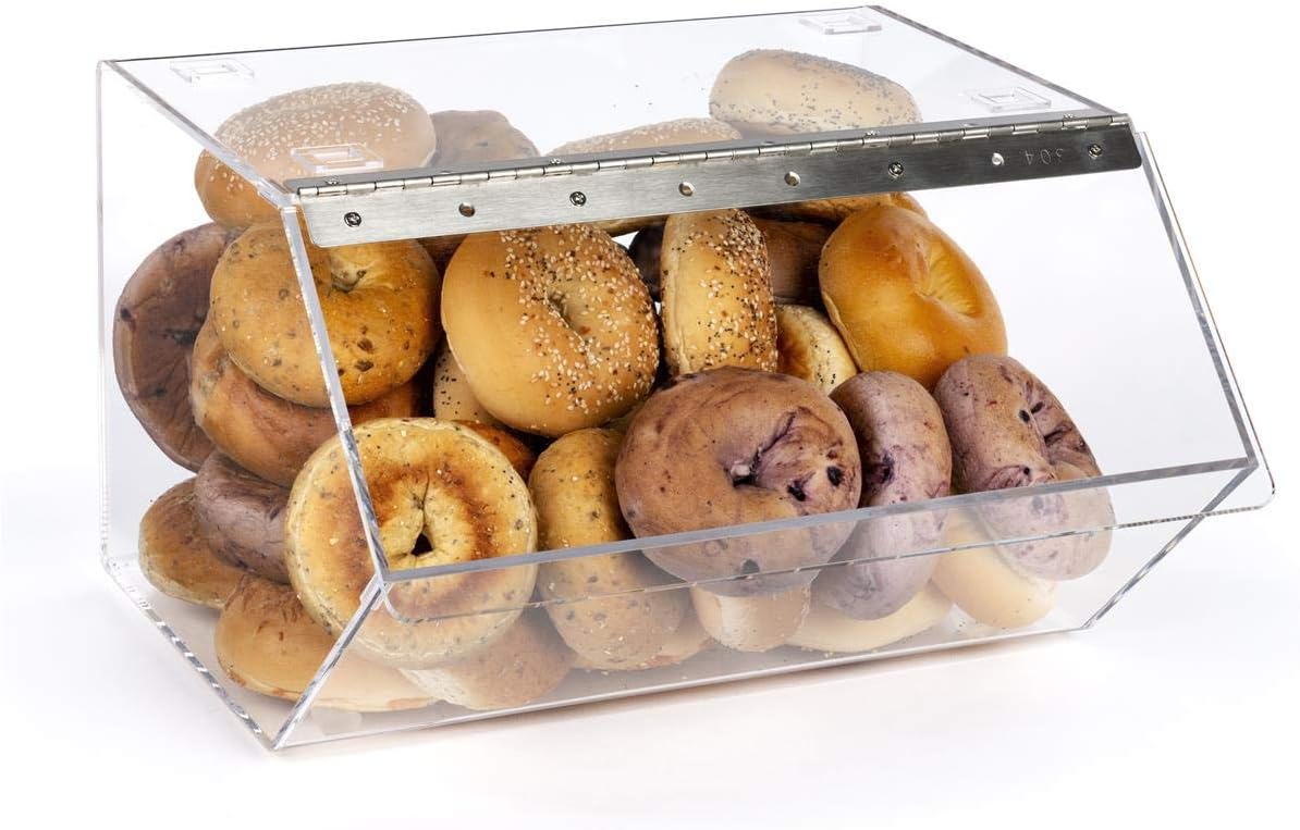 🔥 Clear Pastry Display Case for Bagels and Other Baked Goods, Clear, Stackable, with A Hinged Door