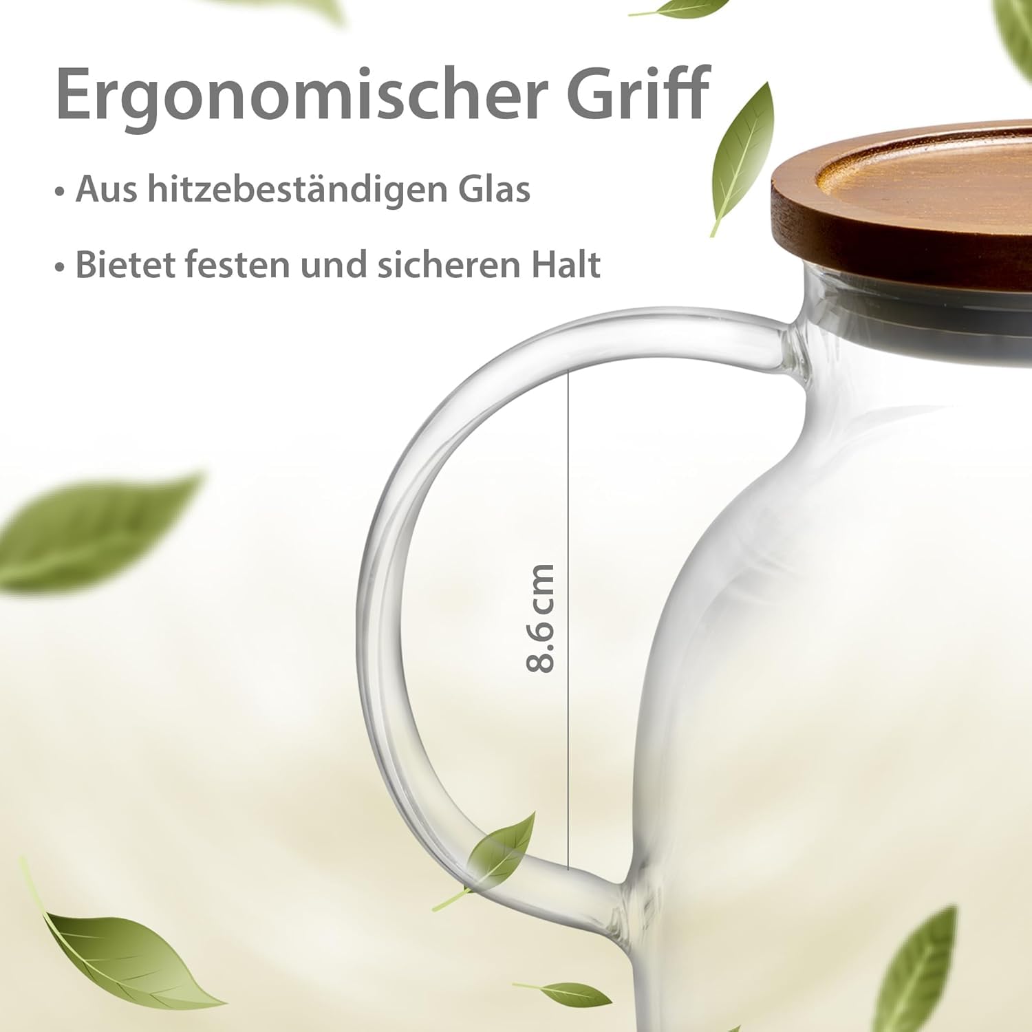 Impolio 1400ml Glas-Teekanne mit Siebeinsatz, Teekanne mit Holzdeckel, Hitzebeständiges Borosilikat Glas, Teekanne mit Sieb, Teekannendesign, Teeservice, Teapot