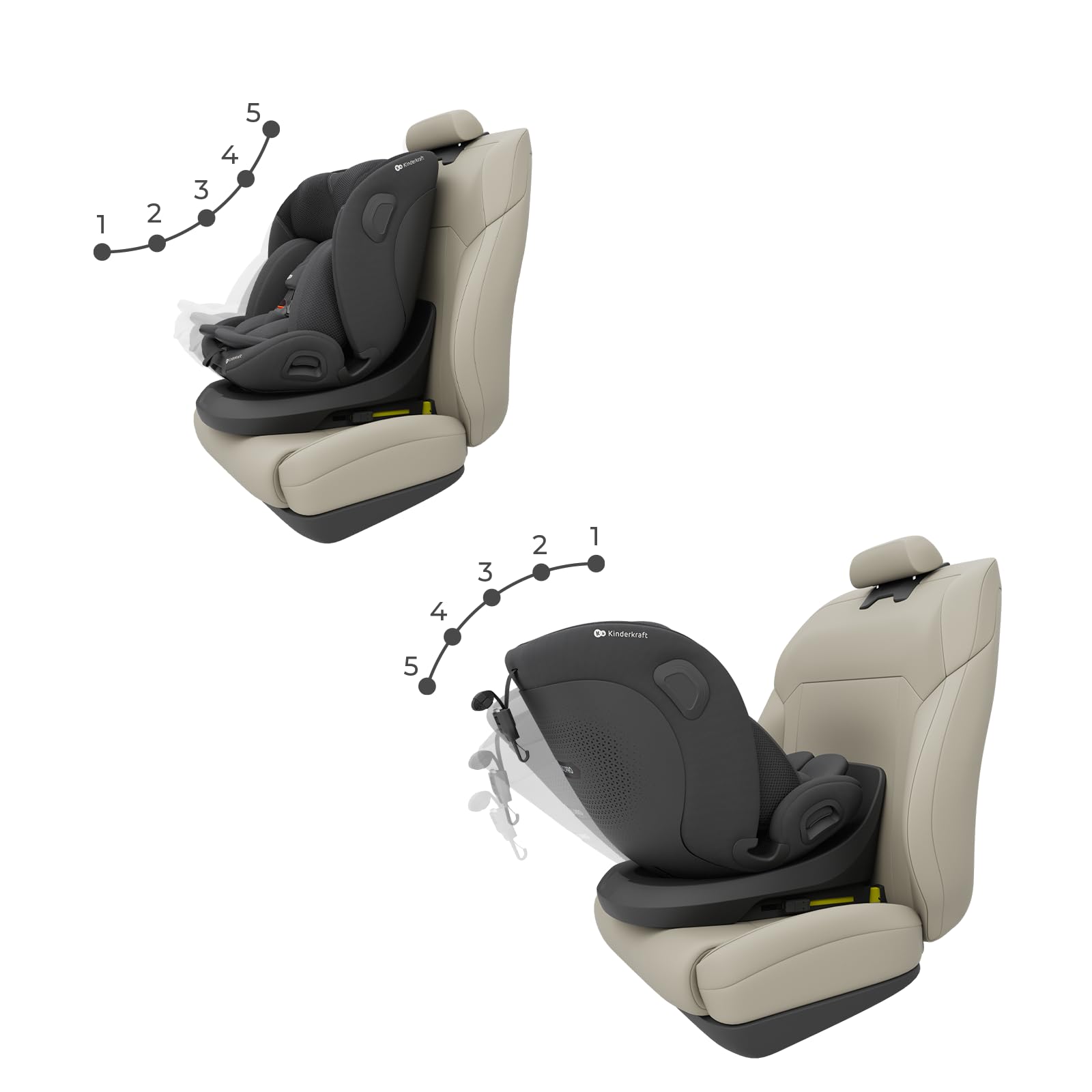 Kinderkraft I-GROW 2 PRO Seggiolino auto 0-36 kg, I-SIZE 40-150 cm, Seggiolino 360 girevole, con Isofix Base, Reclinabile Posizione sdraiata, Poggiatesta regolabile, Gruppo 0 1 2 3, Nero