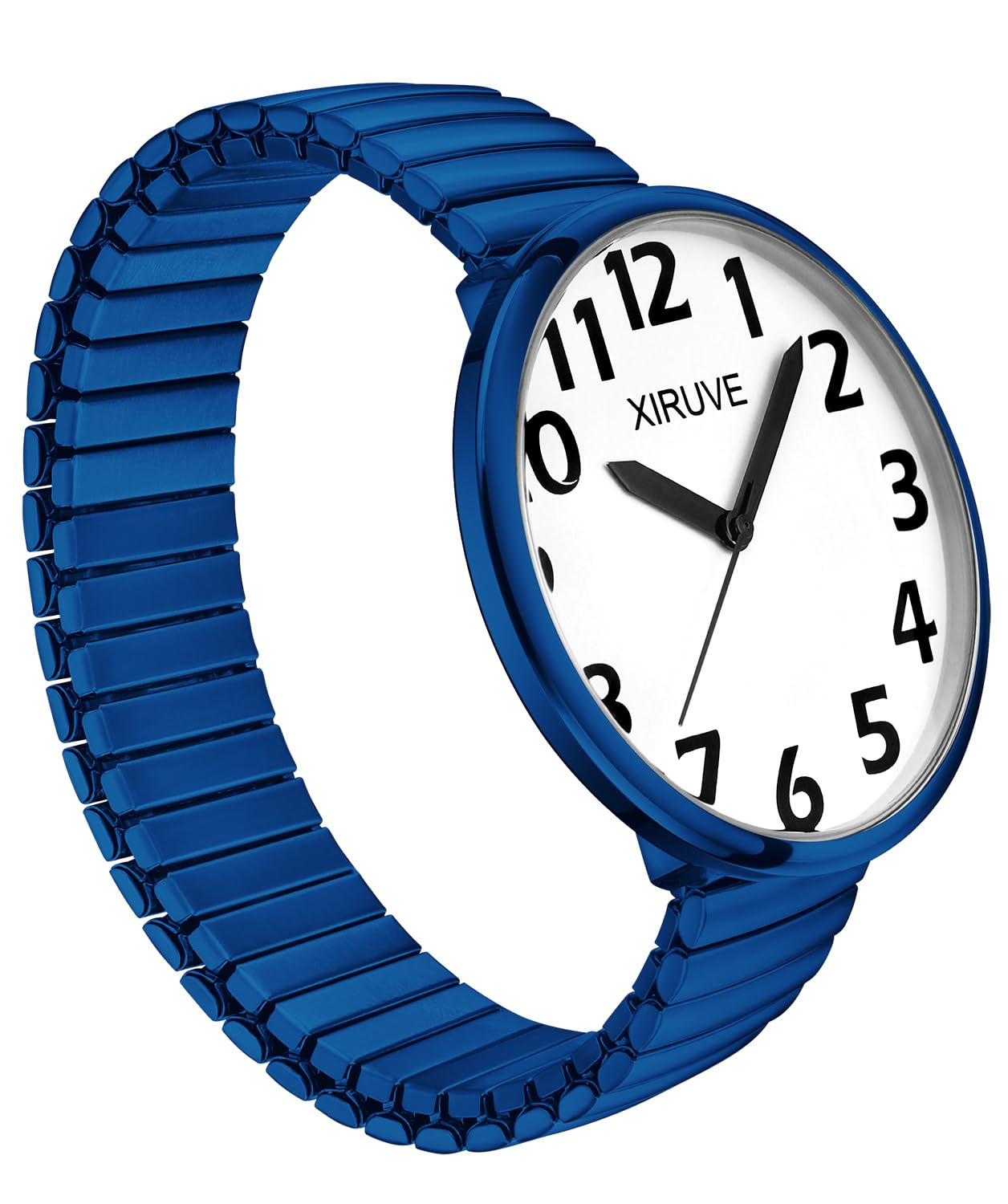 Femme Homme Facile à Lire Super Grand Cadran Chiffres Arabes Bracelet Élastique en Acier Inoxydable Montre à Quartz Analogique