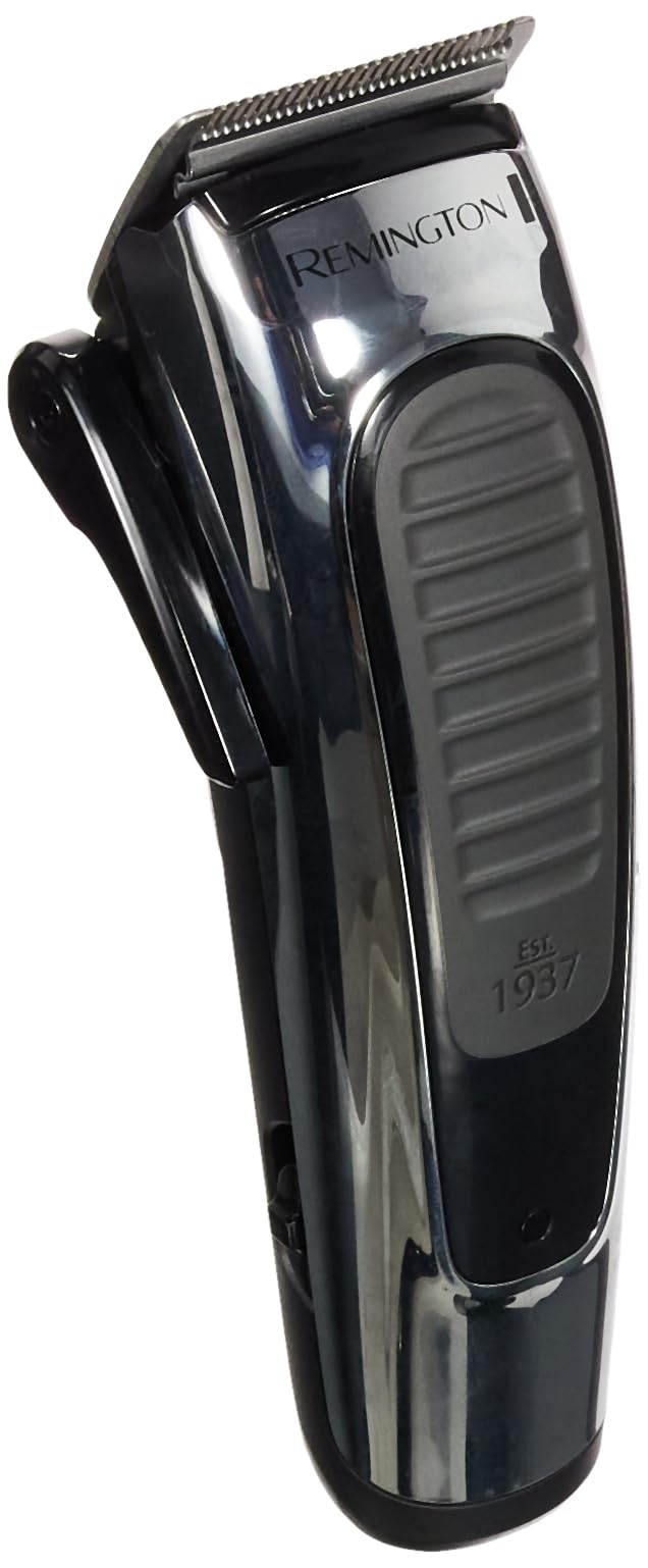 Remington maszynka do włosów, strzyżarka, ostrza ze stali nierdzewnej, 8 nakładek, dł. 3-25mm, do 30 min bezprzewodowej pracy, klipsy, nożyczki, grzebień i szczoteczka, etui, srebrna, Stylist HC450