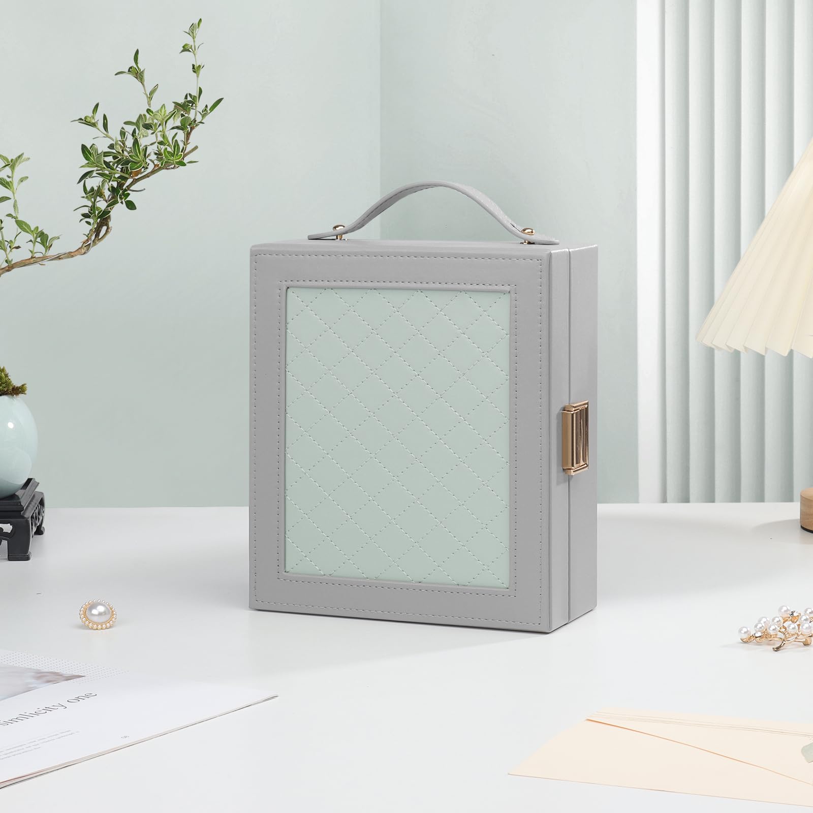 DesignSter Scatola Portagioie Portatile Con Specchio E Maniglia – In Pelle PU Beige E Rosa, Per Viaggi - 2