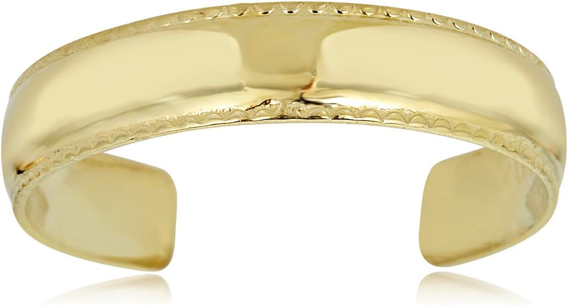 AVORA 10K Yellow Gold Adjustable Toe Ring with Fancy Milgrain Border