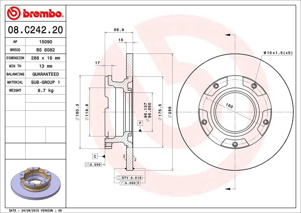 Brembo 08.C242.20 Rotores de Discos de Frenos