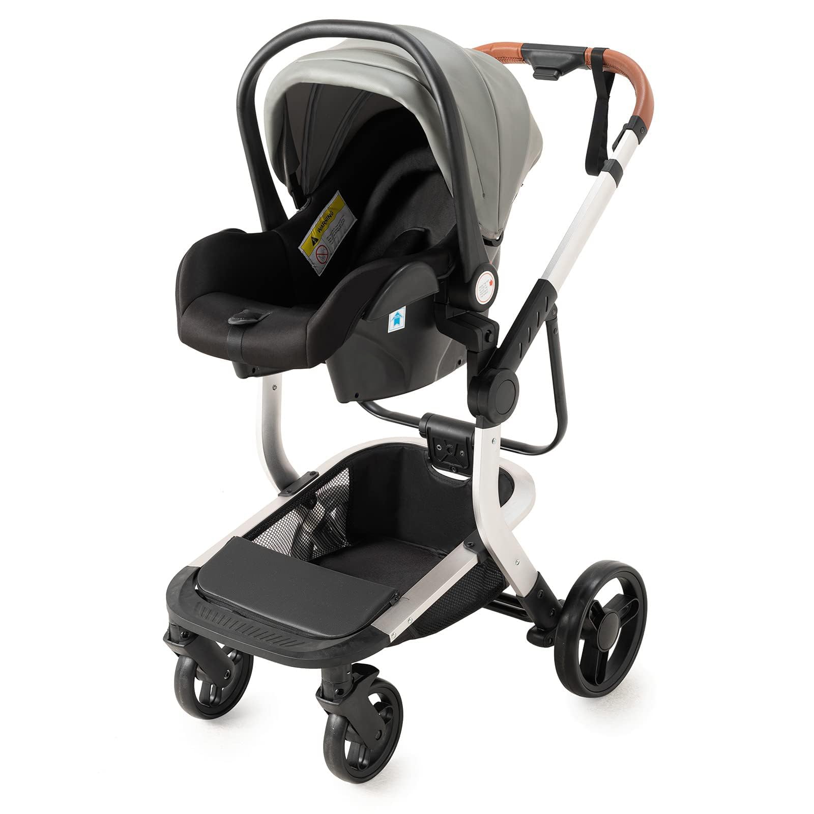 Magic ZC Carrito Bebe 3 en 1, Carro de Bebe 3 Piezas con Empuje Reversible de Dos Vías, Carrito Bebe con Diseño Portátil Plegable de Un Clic, Cochecito Bebe 3 Piezas con Accesorios (518 Gris)