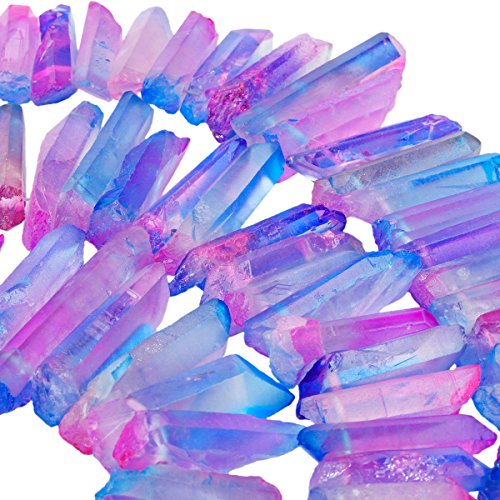 Sunyik Hot Pink/Blue Titanium Coated Crystal Points Quartz Rough Sticks Spikes Point Beads 15 Inch Strand Drilled #TOP1