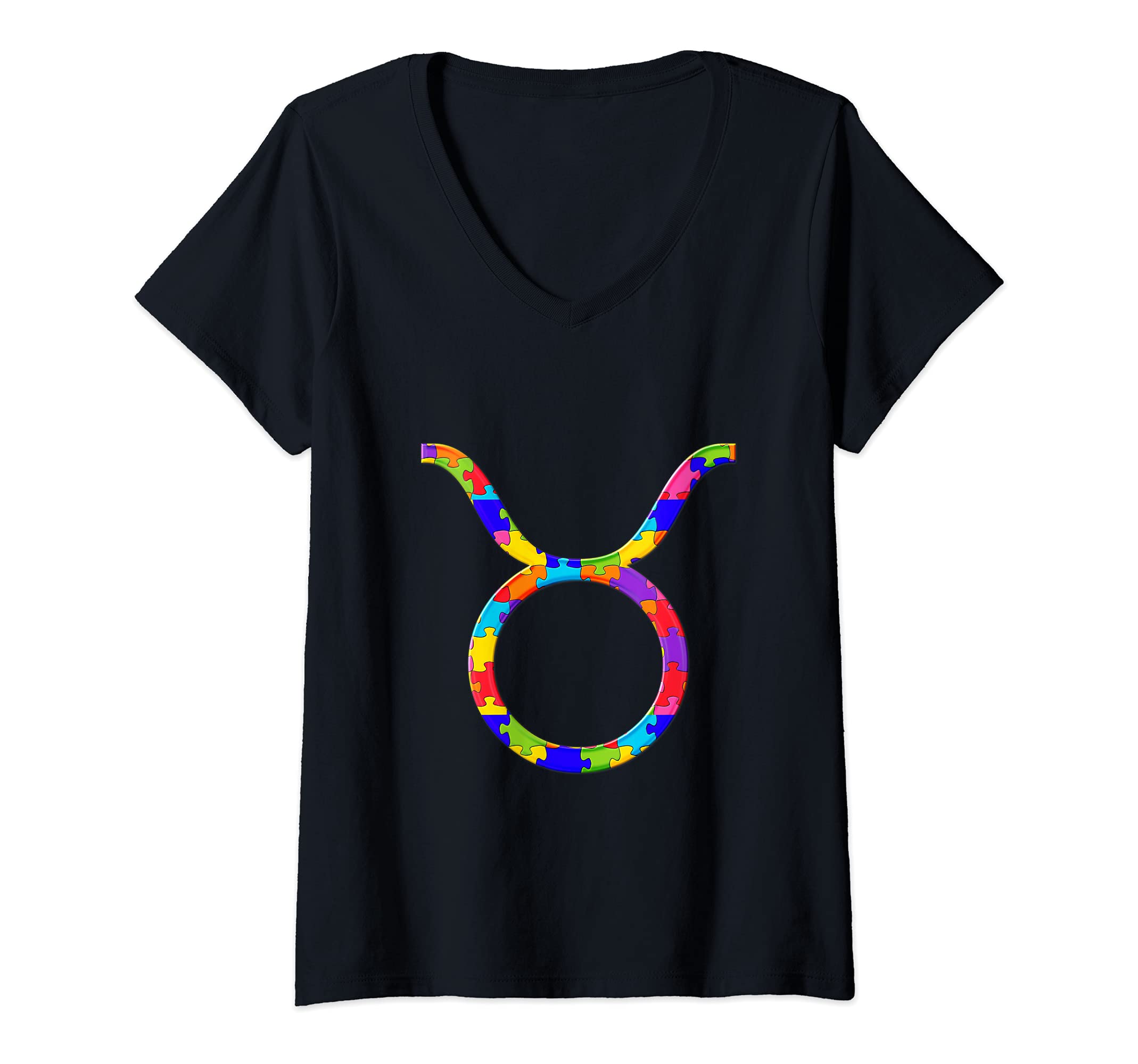 Womens Taurus Zodiac Astrology sign Jigsaw Autism Puzzle V-Neck T-Shirt
