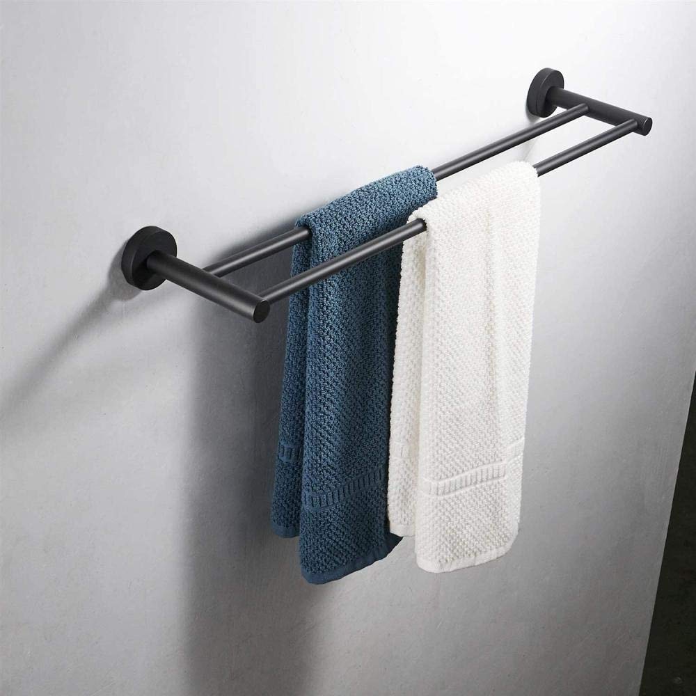 304 Edelstahl Doppel-Handtuchstange schwarz rund WC Handtuchhalter Badezimmer matt schwarz Wandmontage Handtuchhalter (Größe : 80 cm - 80 cm Verbessern