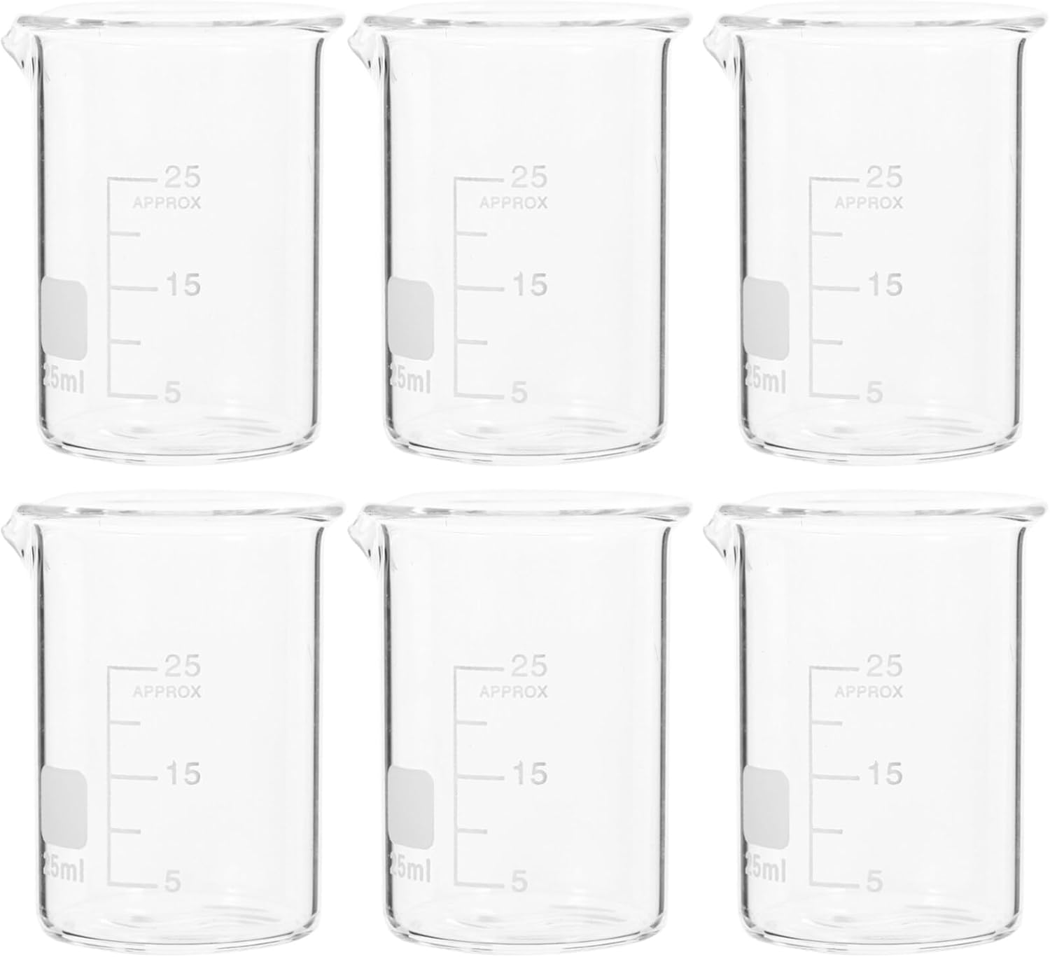 MAGICLULU 6pcs Glass Measuring Beaker Chemistry Beakers Cup 25ml Glass