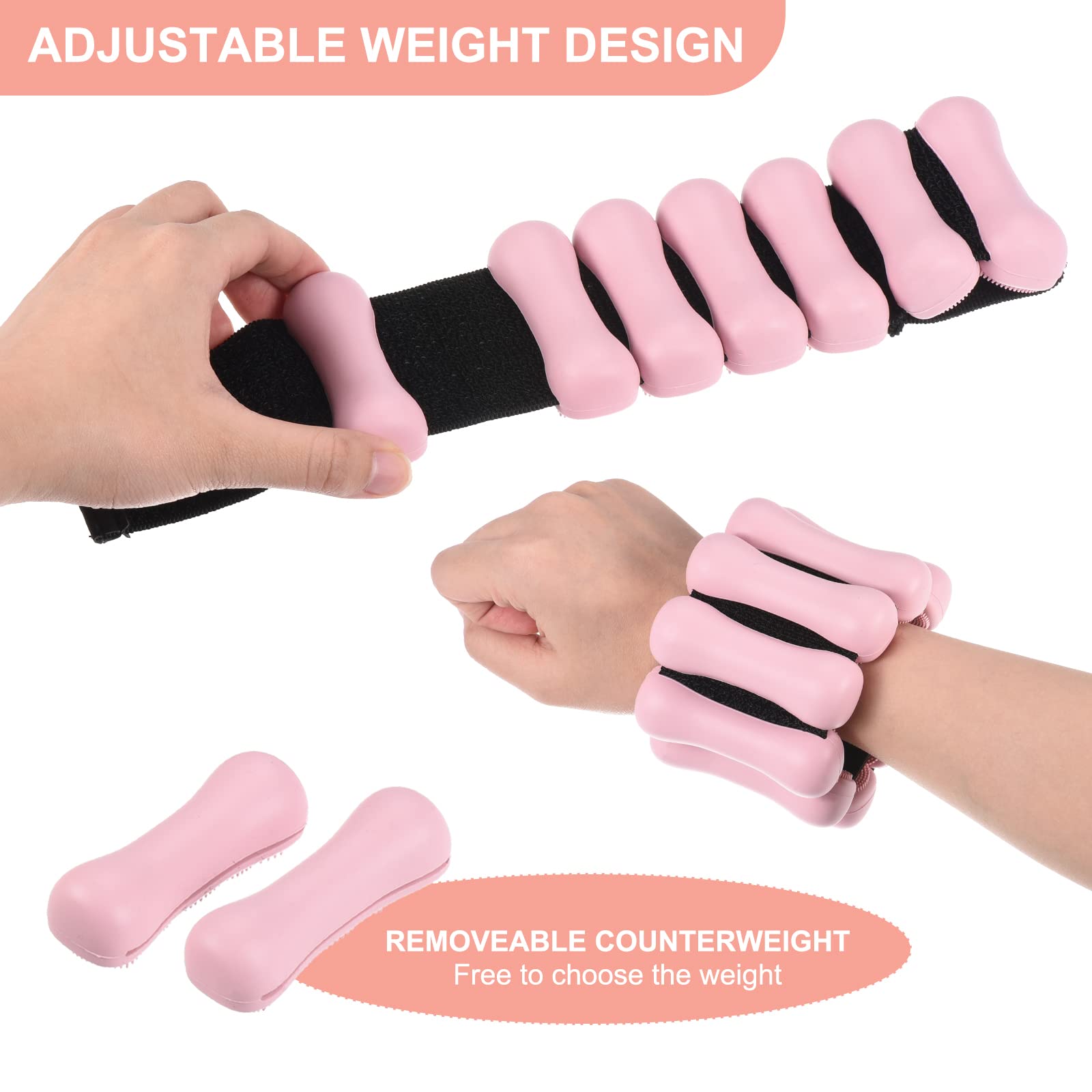 PATIKIL Muñeca Peso Pulsera para Mujer, 1 Par 2Lbs Ajustable Muñeca Tobillo Correa para Hombre Fuerza Entrenamiento Pierna Pesas para Yoga, Gimnasio, Danza, Caminar, Rosa
