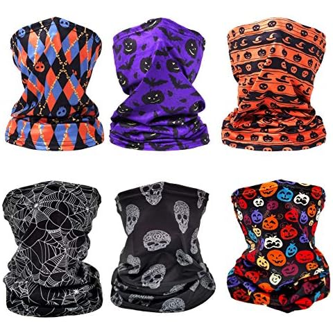 6 Pieces Sun UV Protection Neck Gaiter Scarf Cover Breathable Cooling Face Bandana for Summer Cycling Hiking Fishing (Skull 6pcs) Cover