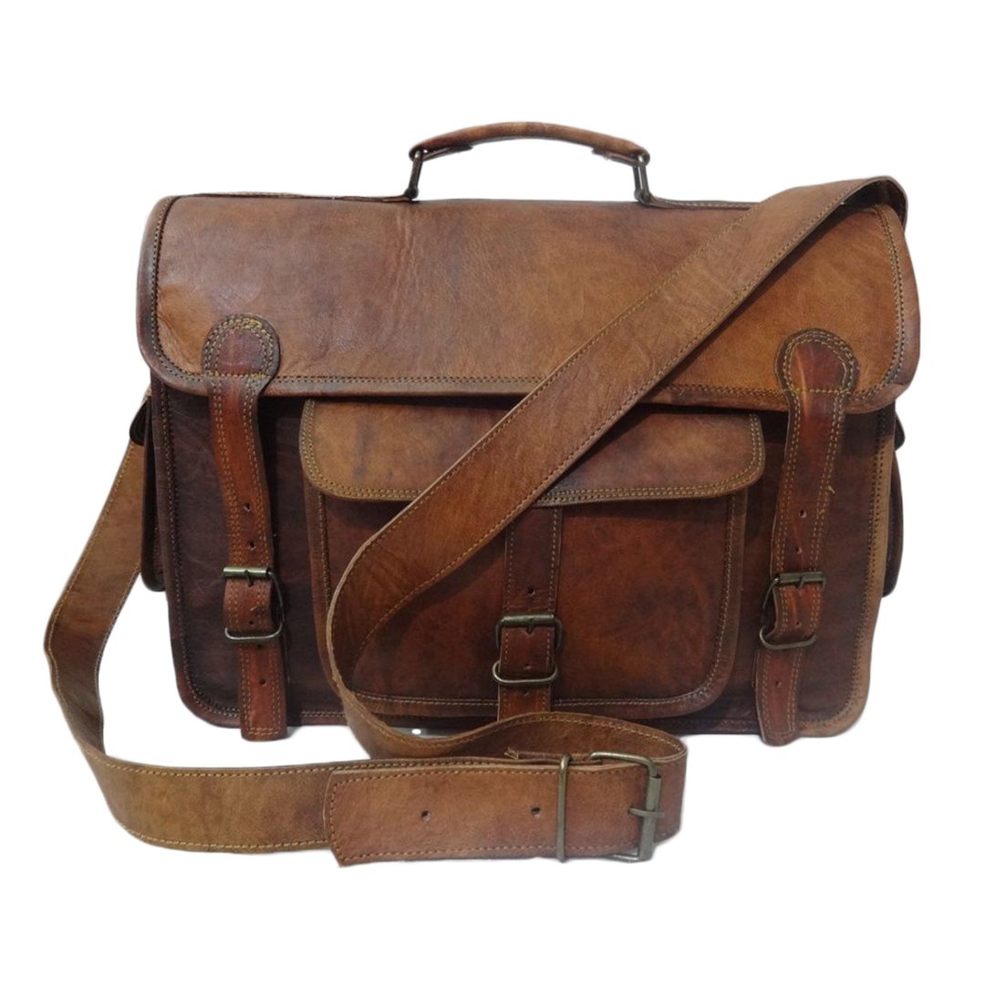 Mens Vintage Camera Bag Genuine Leather Briefcase Laptop DSLR Sony Canon Nikon Case