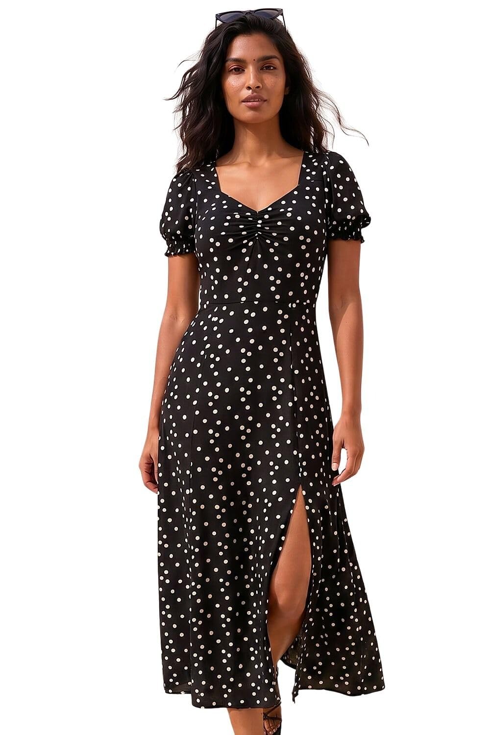 Roman - Women's Midi Dress - Sweetheart Neckline - Ruched Bodice - Black - Size 18