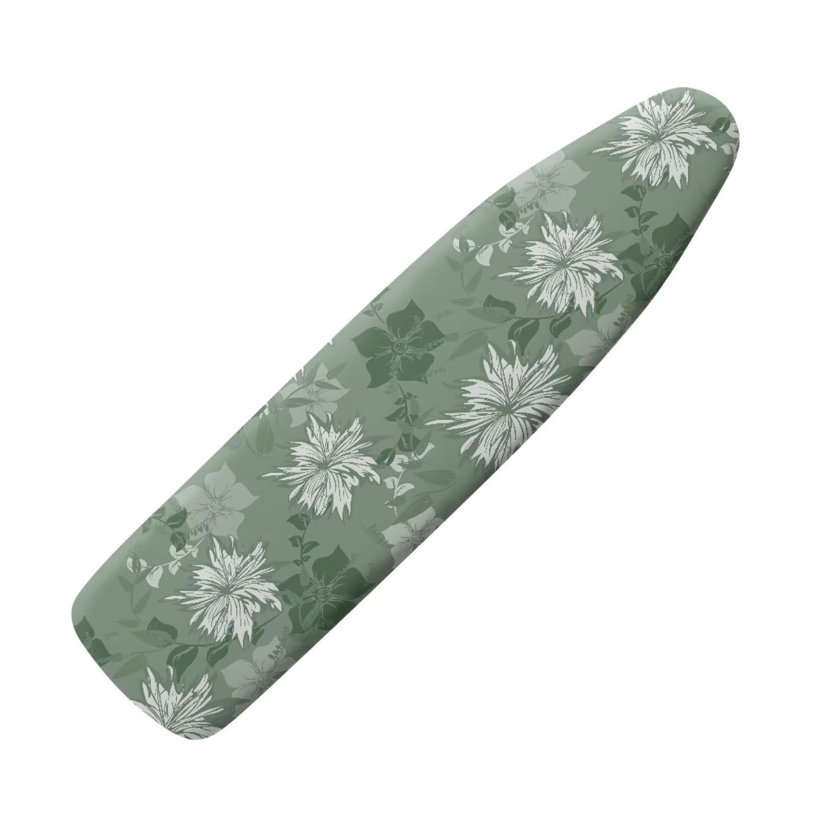 Buxolandt Ironing Board Cover 135x45cm - Scorch Resistant Top Cover with 5 Secure Fastening Strings - Easy Installation Fit Replacement for Standard Ironing Boards, Flower Branches Green Print