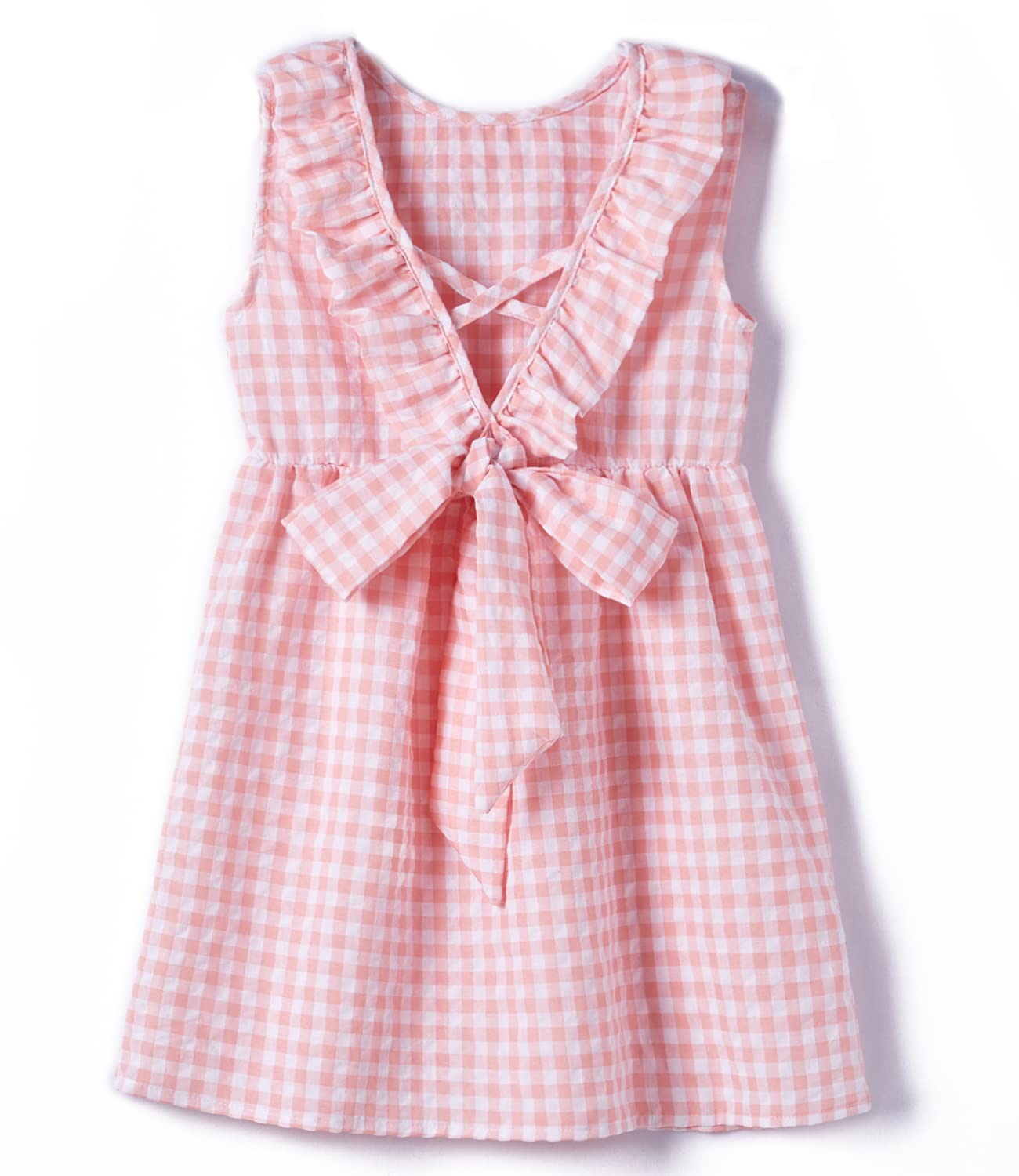 Beganly Niña de manga aleteo vestido de lino de algodón para niños pequeños con volantes dobles vestidos casuales