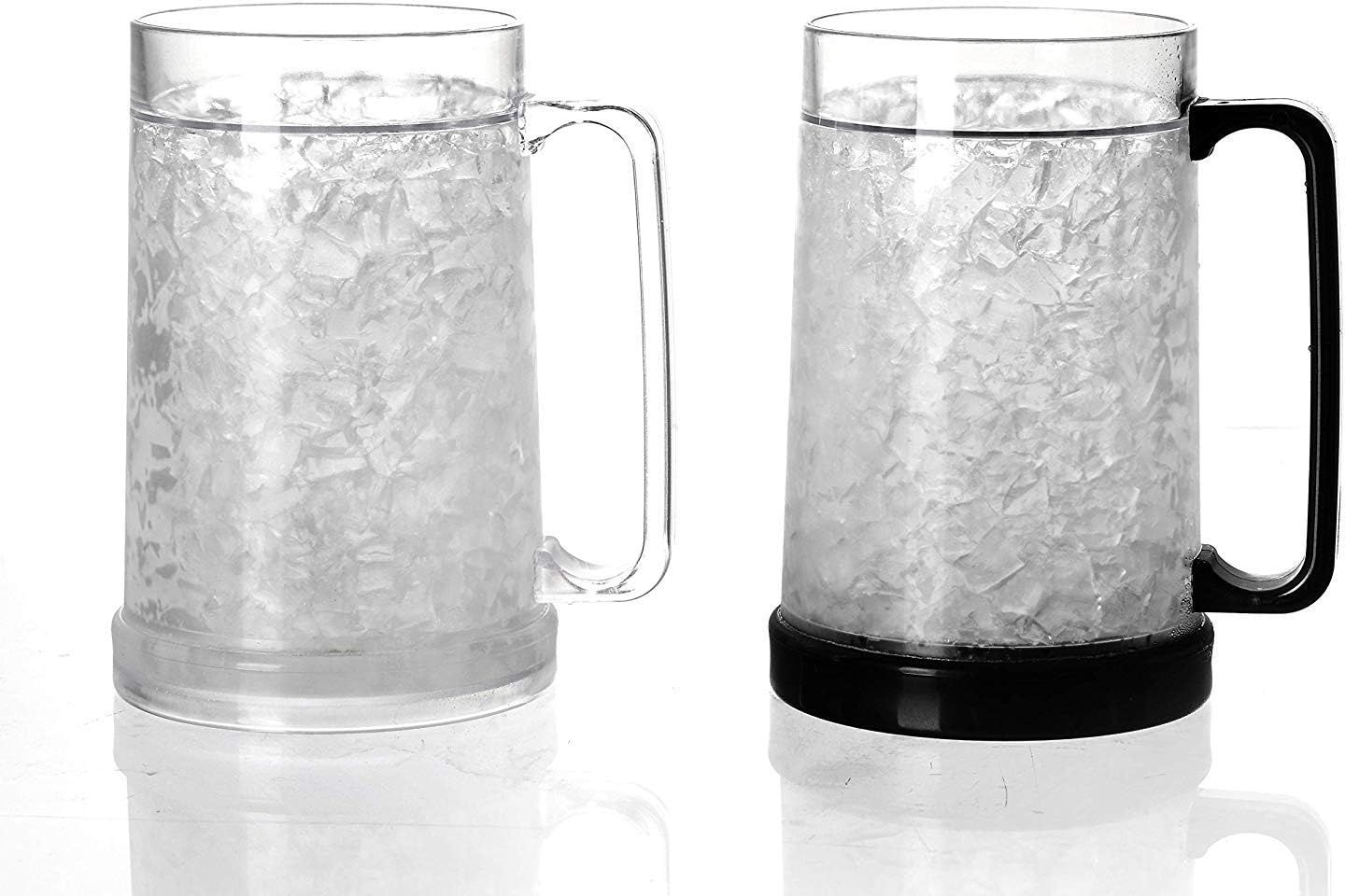 Prоmо 40% оƒƒ Easicozi Double Wall Gel Frosty Freezer Ice Mugs Clear 16oz Set of 2 (Black and white)
