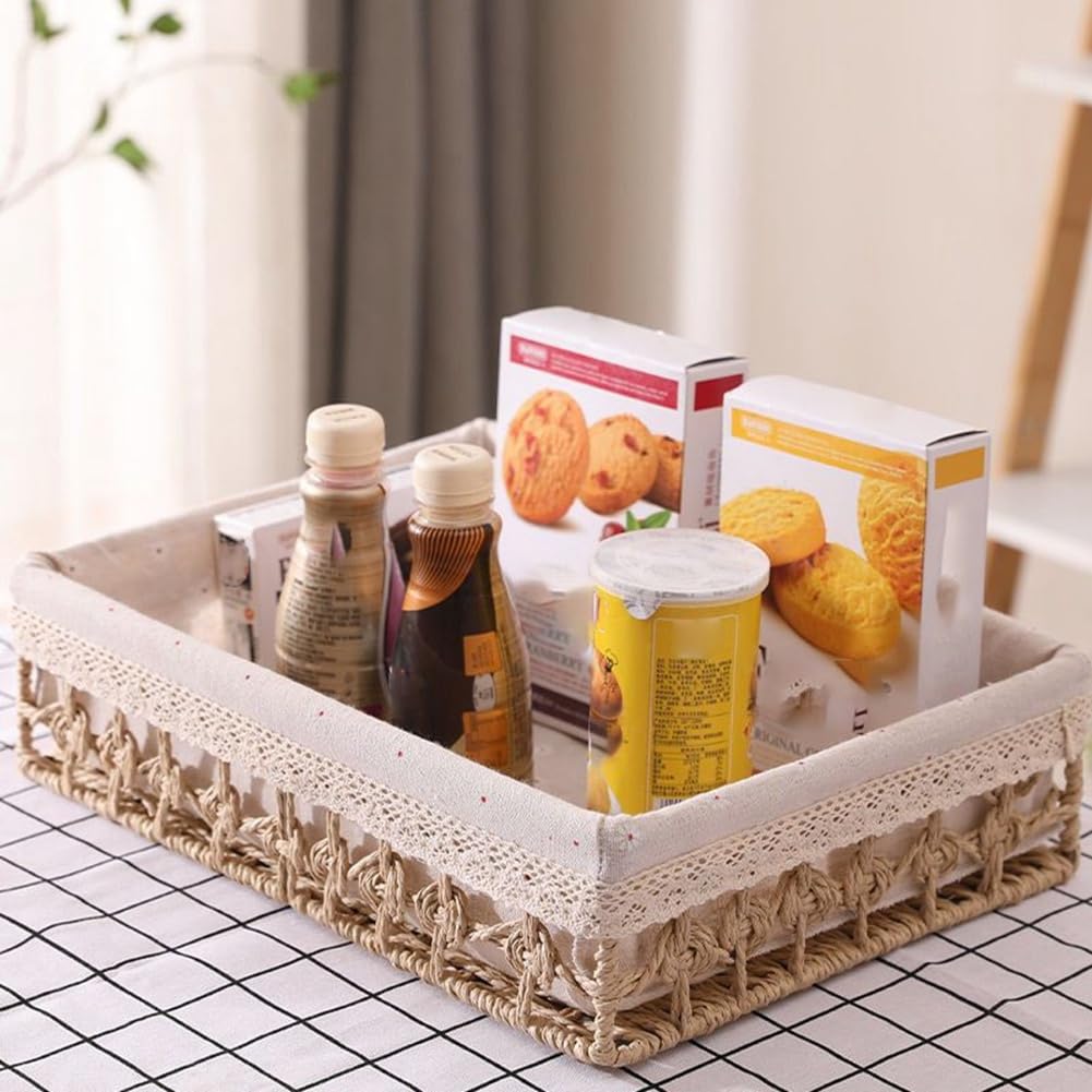Cestas de Almacenamiento de RatáN, Cesta Tejida, Bandeja de Almacenamiento para Aperitivos, Pan y Frutas, Cesta de Picnic, Color Caqui