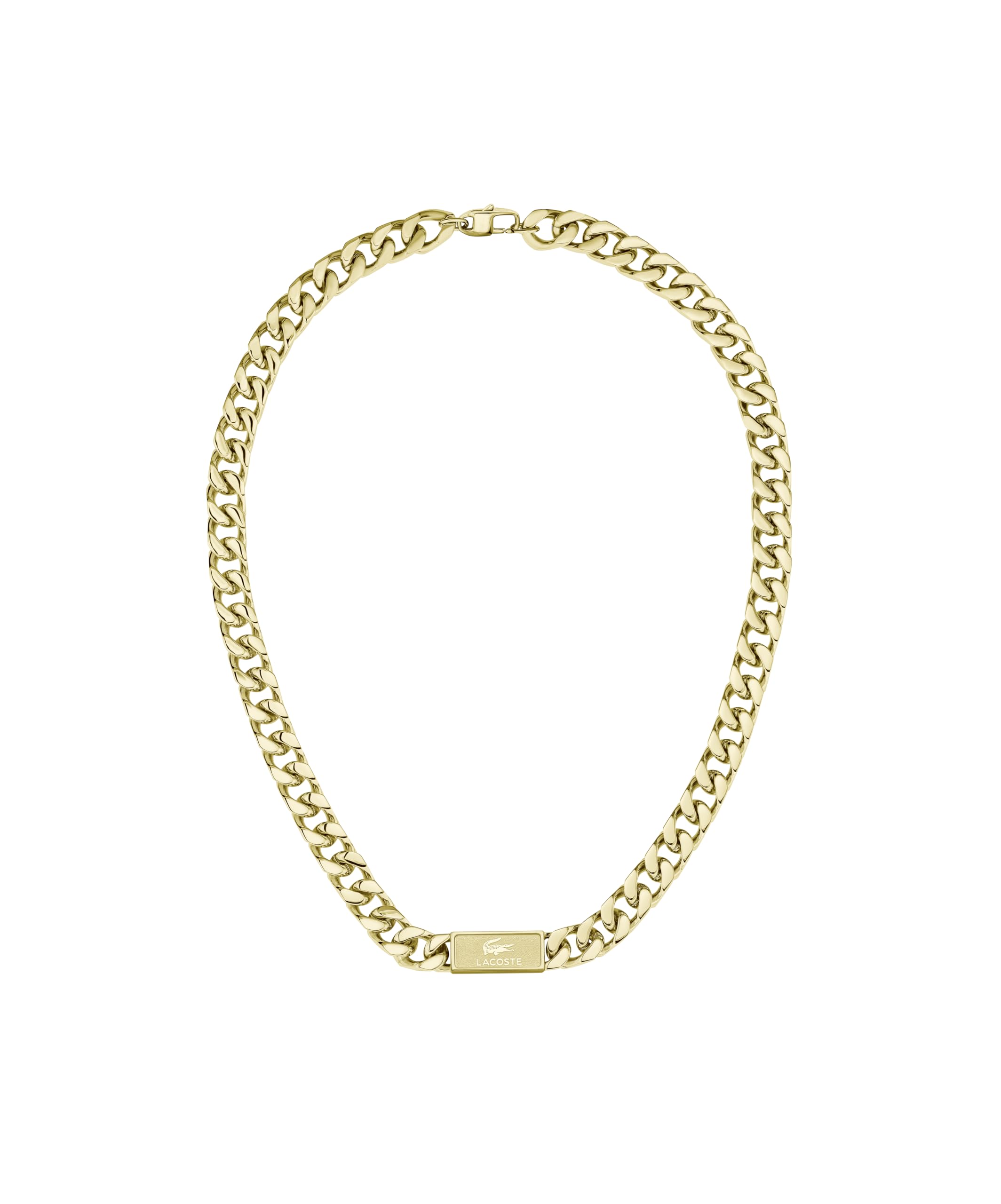 Lacoste Men's BACKHAND Collection Chain Necklace in Yellow Gold with an Engraved Plaque - 2040434