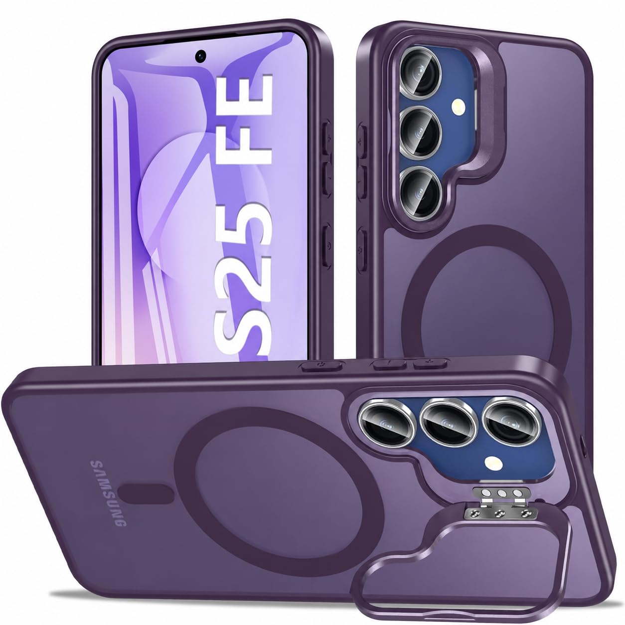 DIZORO Polycarbonate Samsung Galaxy S25 FE Case Compatible with Mag Safe & Wireless Charging,with Camera Stand,Military Grade Drop Tested,Translucent Hard Back Soft Edge Back Cover (Black) — Amazon image 30