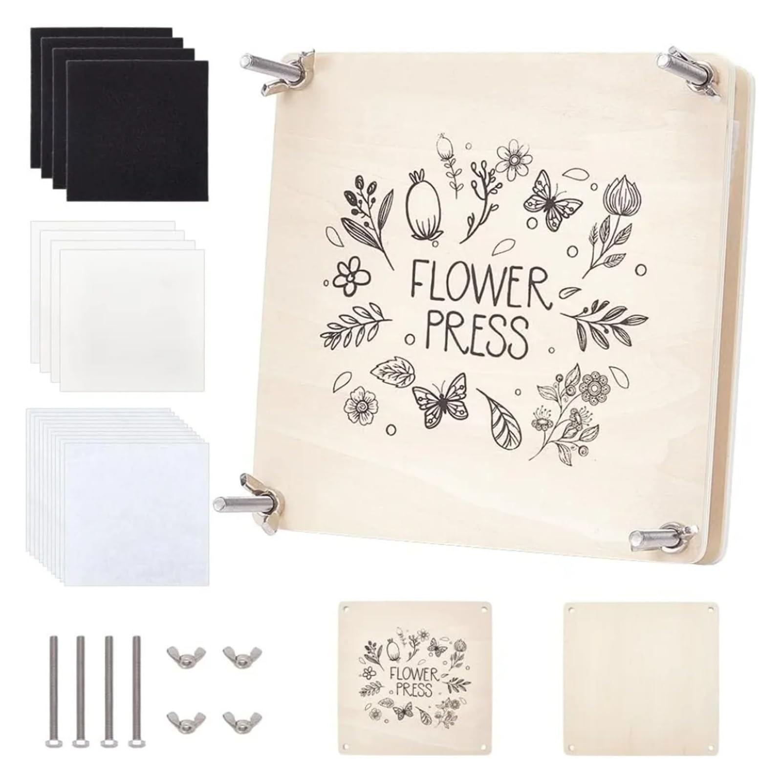 SUBLXPoten Kit de Prensa de Flores Kits de prensa flores grandes, 7x7 pulgadas, 4 capas, kit plantas, kits hojas madera cuadradas for manualidades, arte, fabricación secas