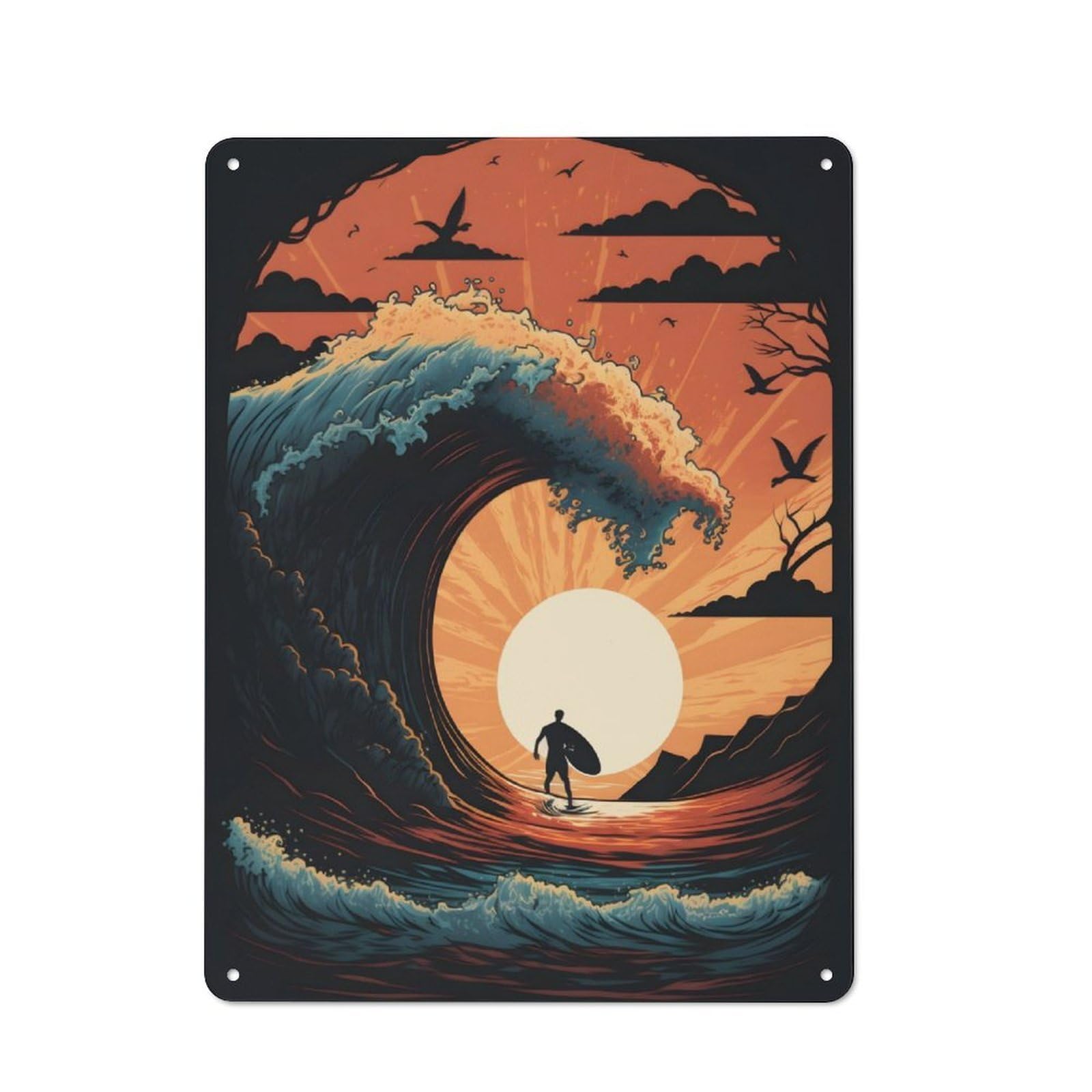 Junmoney Surfing At Sunset Metal Sign 40X30cm With For Workshop Wall, Rustic Decor, For Garage, Workshop And Man Cave Decoration