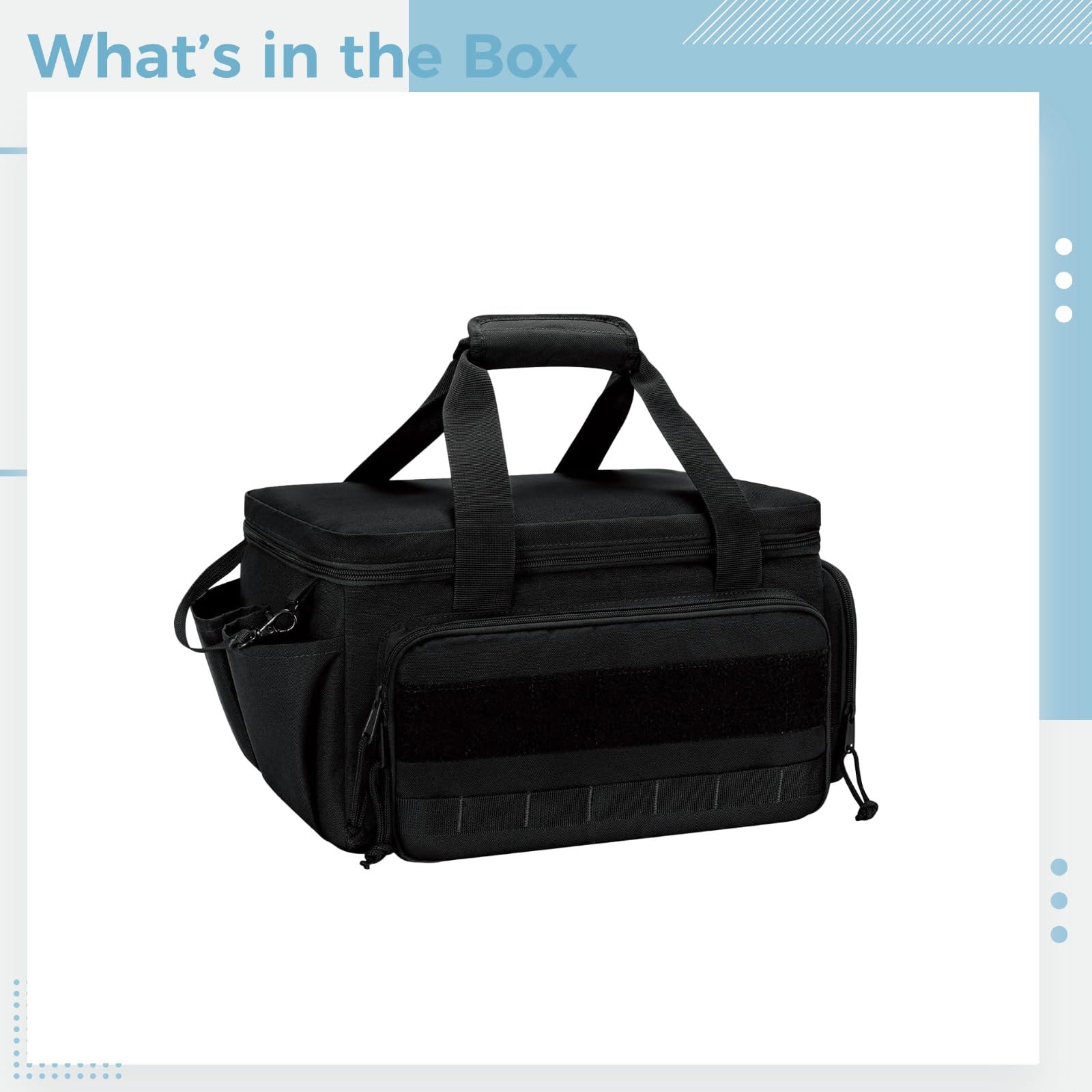 Werkzeugtasche, 36,7 x 21,5 x 20,5 cm, multifunktionale Arbeitstasche mit kleiner abnehmbarer Schlaufe, ausklappbaren Seitenhaken, Doppelreißverschluss, Polyester, Schwarz