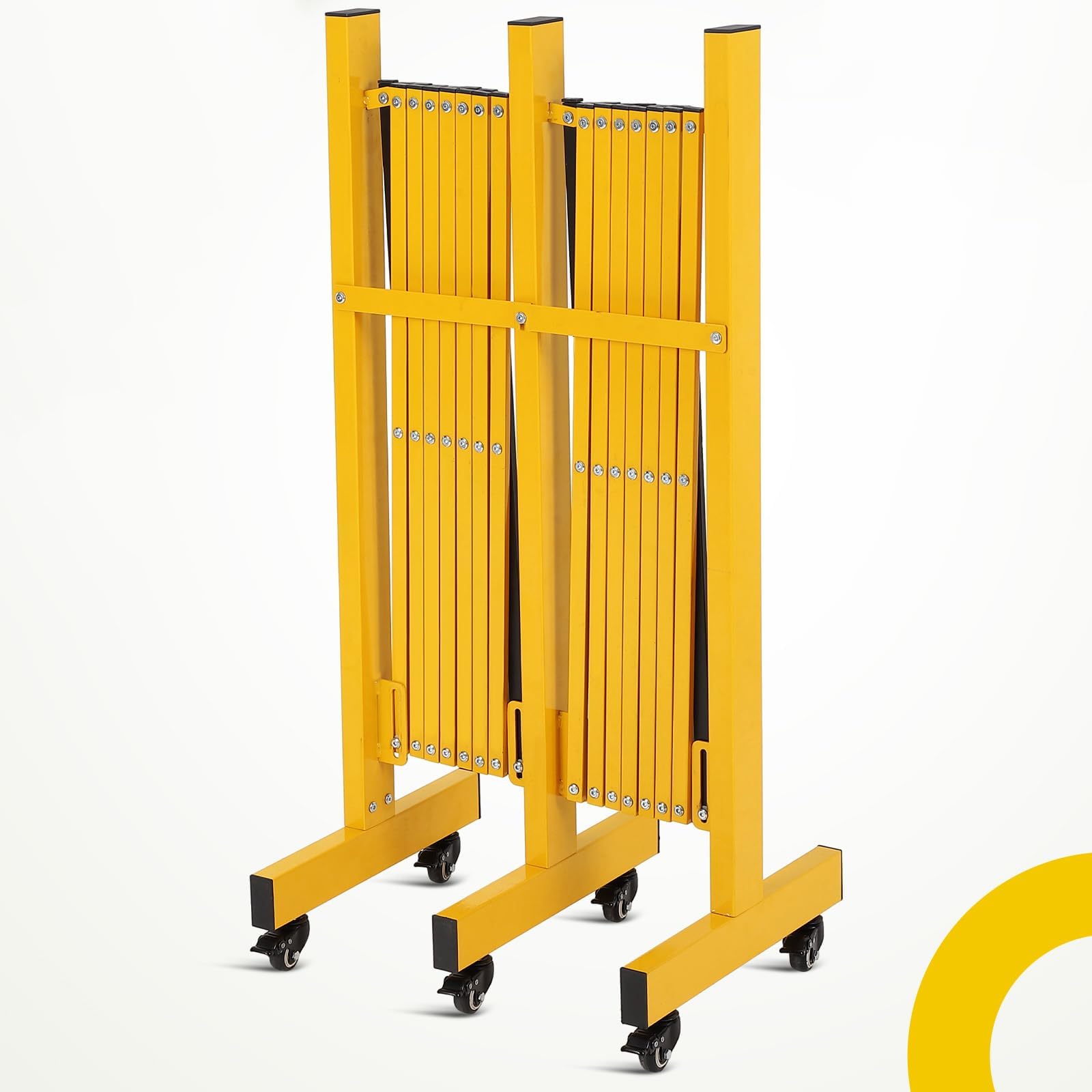 Barrera Extensible de Seguridad 16FT con 6 Ruedas, Valla Plegable de Acero de Alta Resistencia Amarillo y Negro, Barricada Móvil Retráctil para Garaje Industria Tráfico Obras
