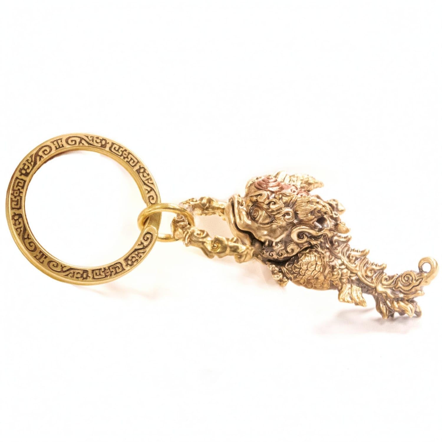 SHOPORA Intricate Relief Chi Dragon Charm Curled Flames Dragon Charm Ornament Hanging Loop Fashion Accessory Scaled Body for Desk Display, Copper Horn W-image-26