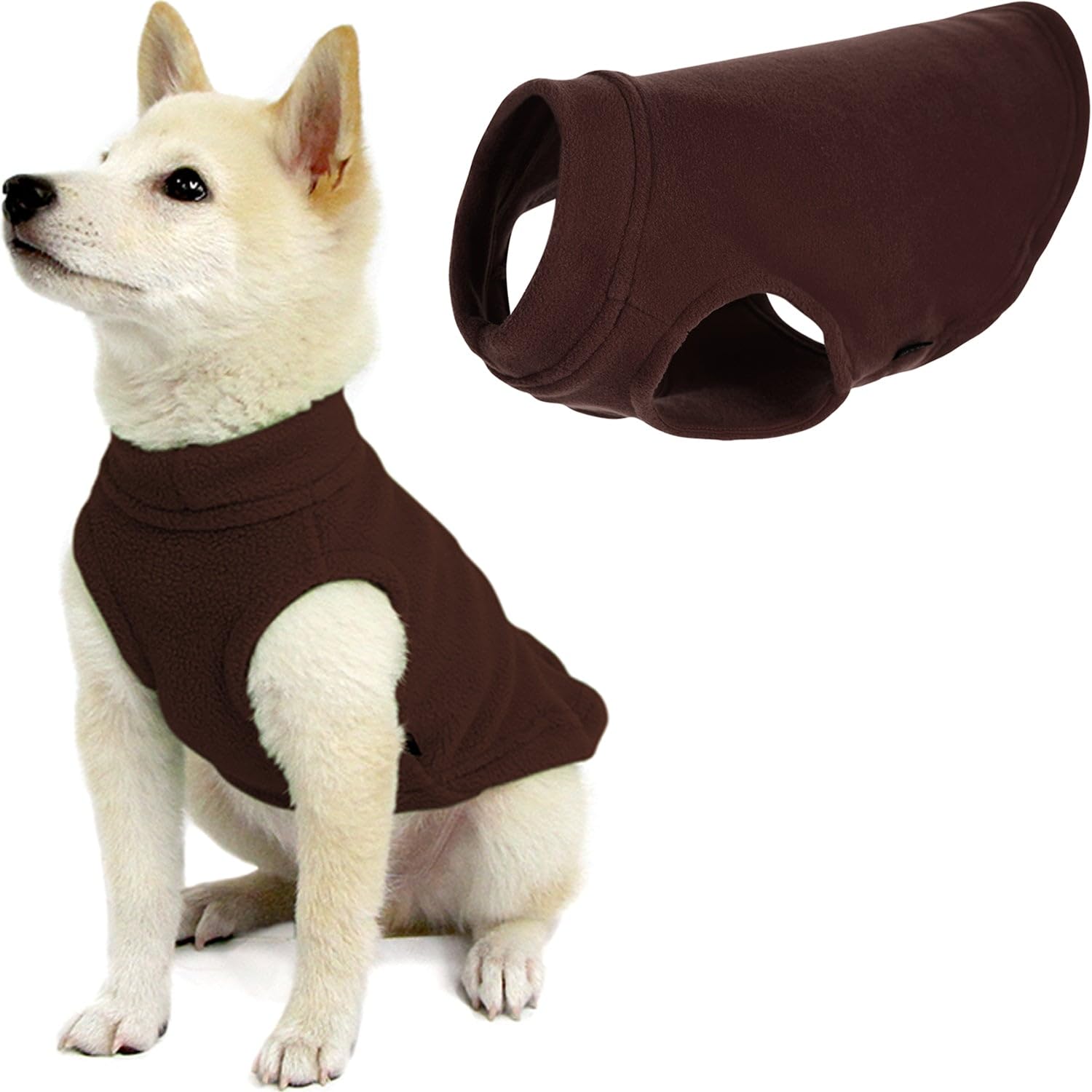Gooby - Stretch fleece vest, pullover fleece vest jacket sweater for dogs, brown, small