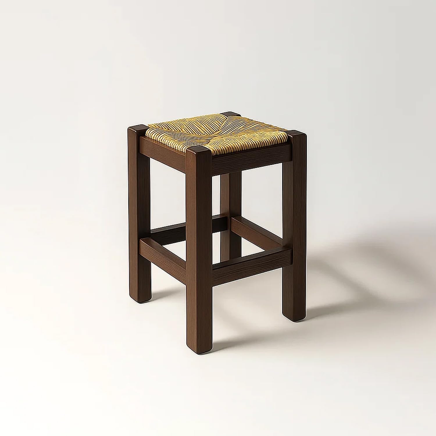 Spacio Taburete Rústico de Madera y Paja Növik – Estilo Nórdico Escandinavo – Banqueta Alta 70 cm y Baja 48,5 cm – Ideal para Cocina, Barra o Comedor | Fabricado en España (Nogal, BAJO)